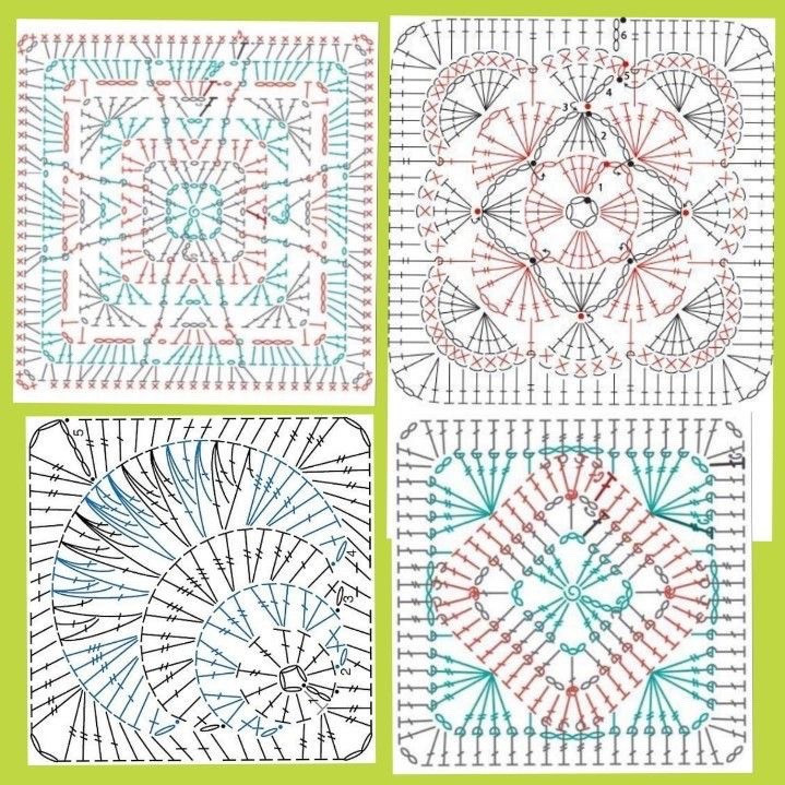 Crochet Flat Charts: Square Motifs and Granny Patterns with Step-by-Step Diagrams