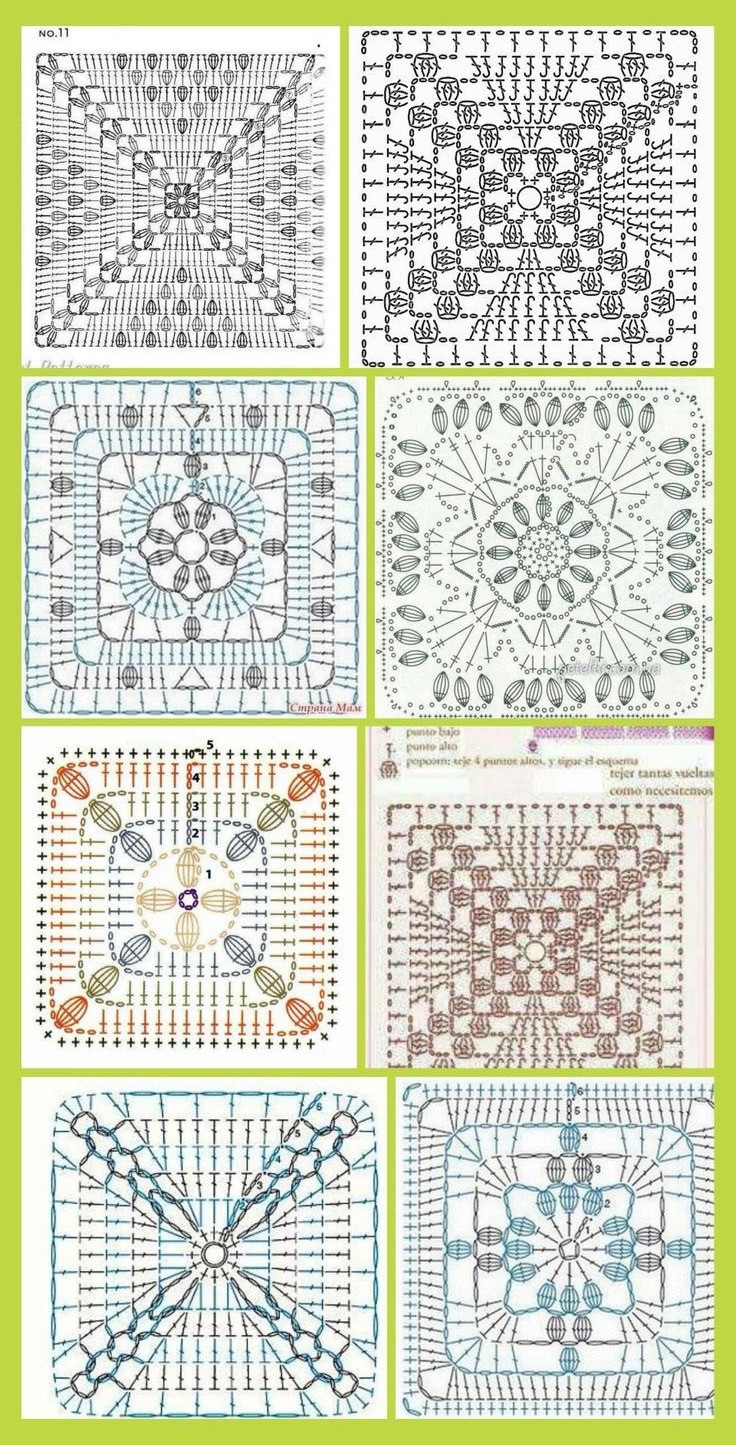 Crochet Flat Charts: Square Motifs and Granny Patterns with Step-by-Step Diagrams