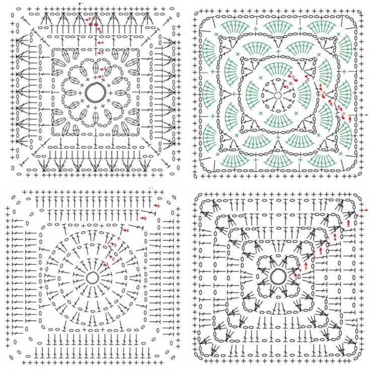 Crochet Flat Charts: Square Motifs and Granny Patterns with Step-by-Step Diagrams