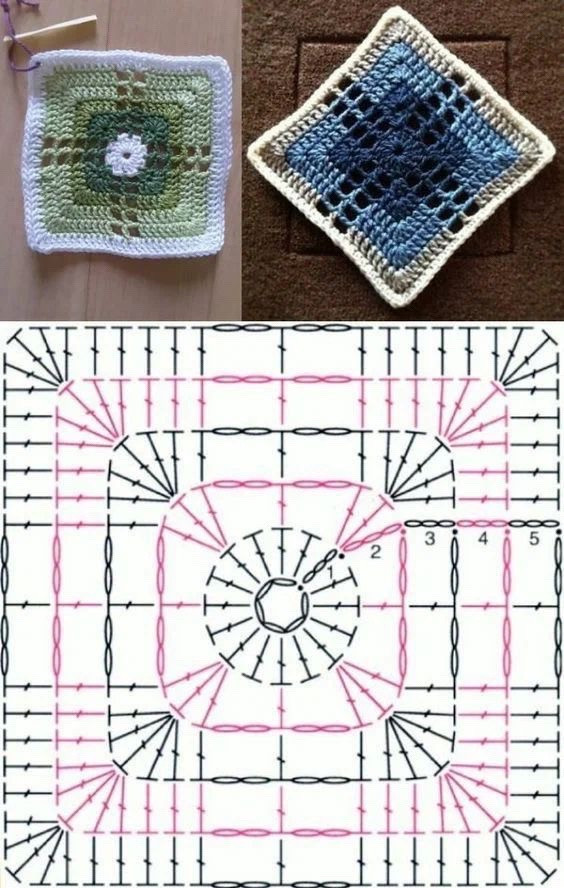 Crochet Flat Charts: Square Motifs and Granny Patterns with Step-by-Step Diagrams