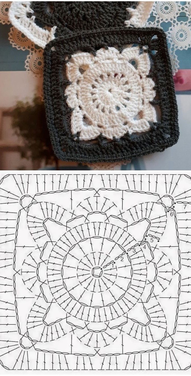 Crochet Flat Charts: Square Motifs and Granny Patterns with Step-by-Step Diagrams