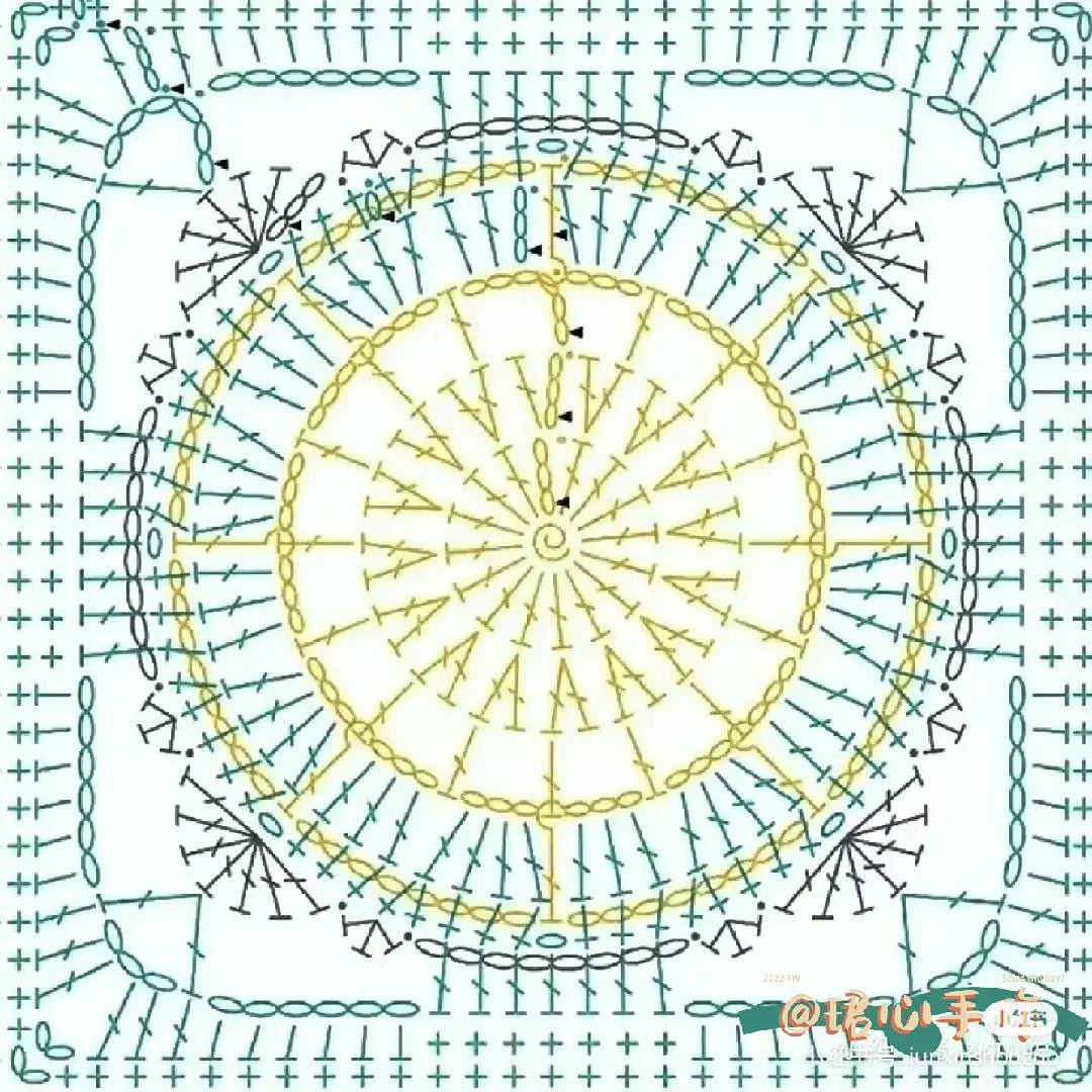Crochet Flat Charts: Sun, Flower and Clover Square Patterns