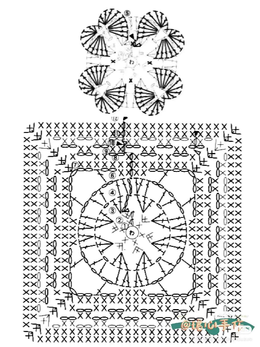 Crochet Flat Charts: Sun, Flower and Clover Square Patterns