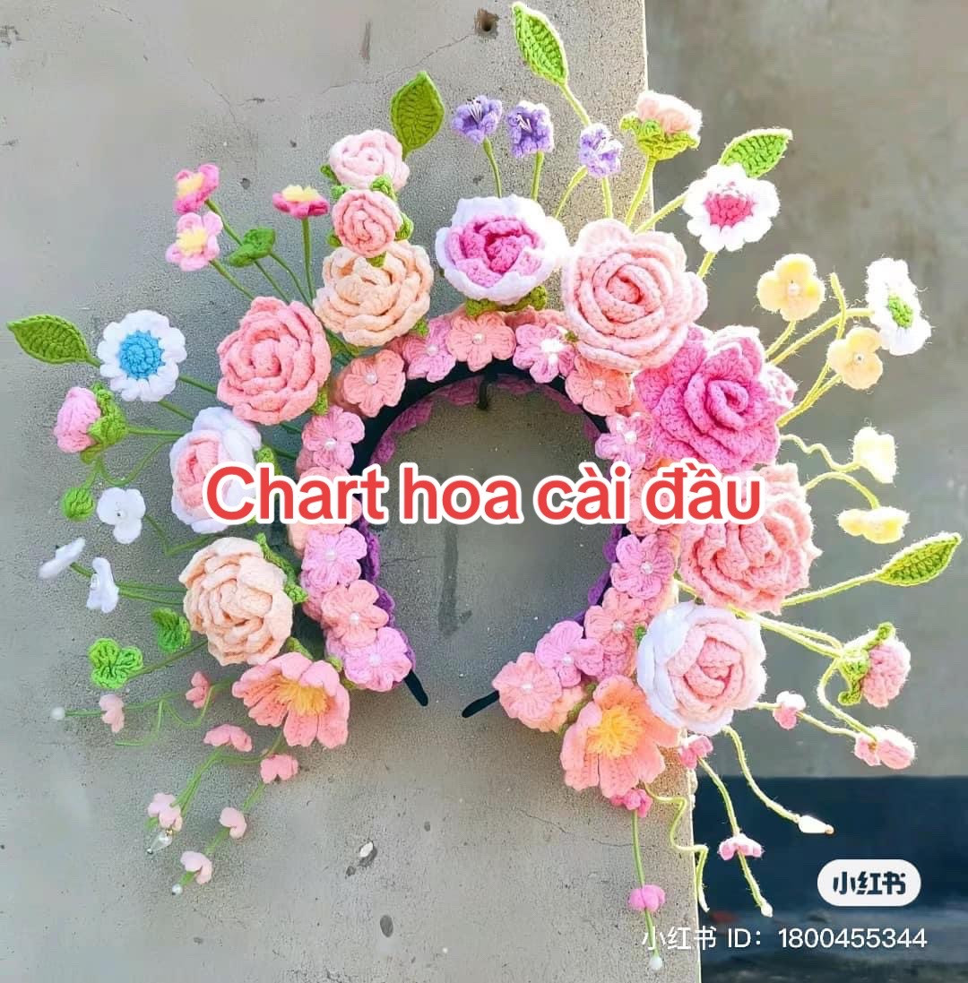 Crochet Floral Headband Chart with Roses and Forget-me-nots
