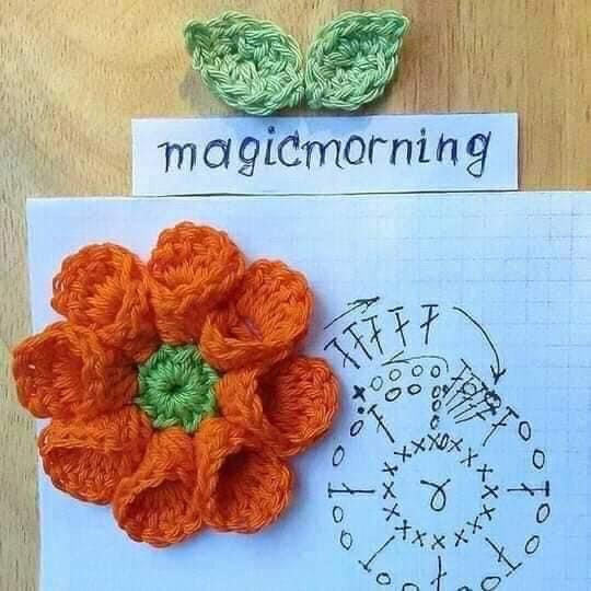 Crochet Flower and Leaves Pattern with Chart Instructions
