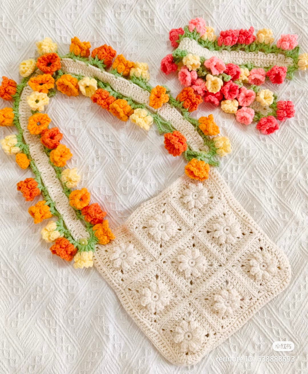 Crochet Flower Bag Pattern with Colorful Floral Strap Chart