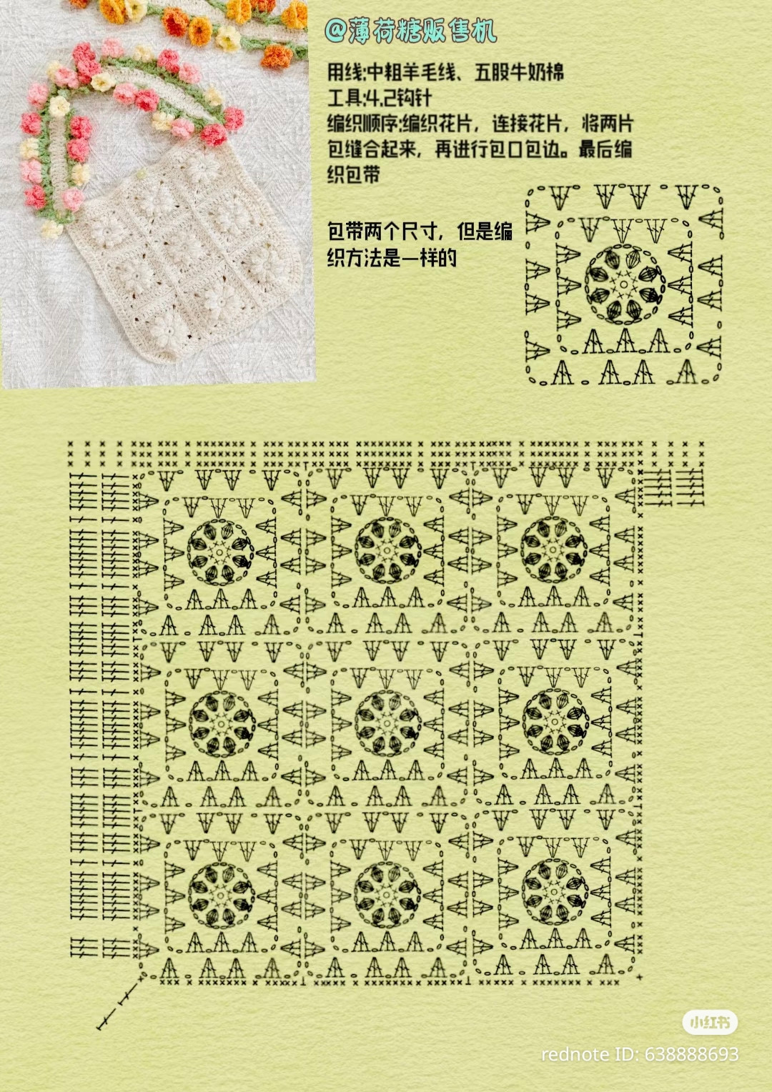 Crochet Flower Bag Pattern with Colorful Floral Strap Chart