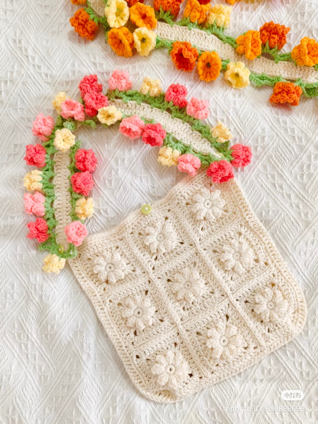 Crochet Flower Bag Pattern with Colorful Floral Strap Chart