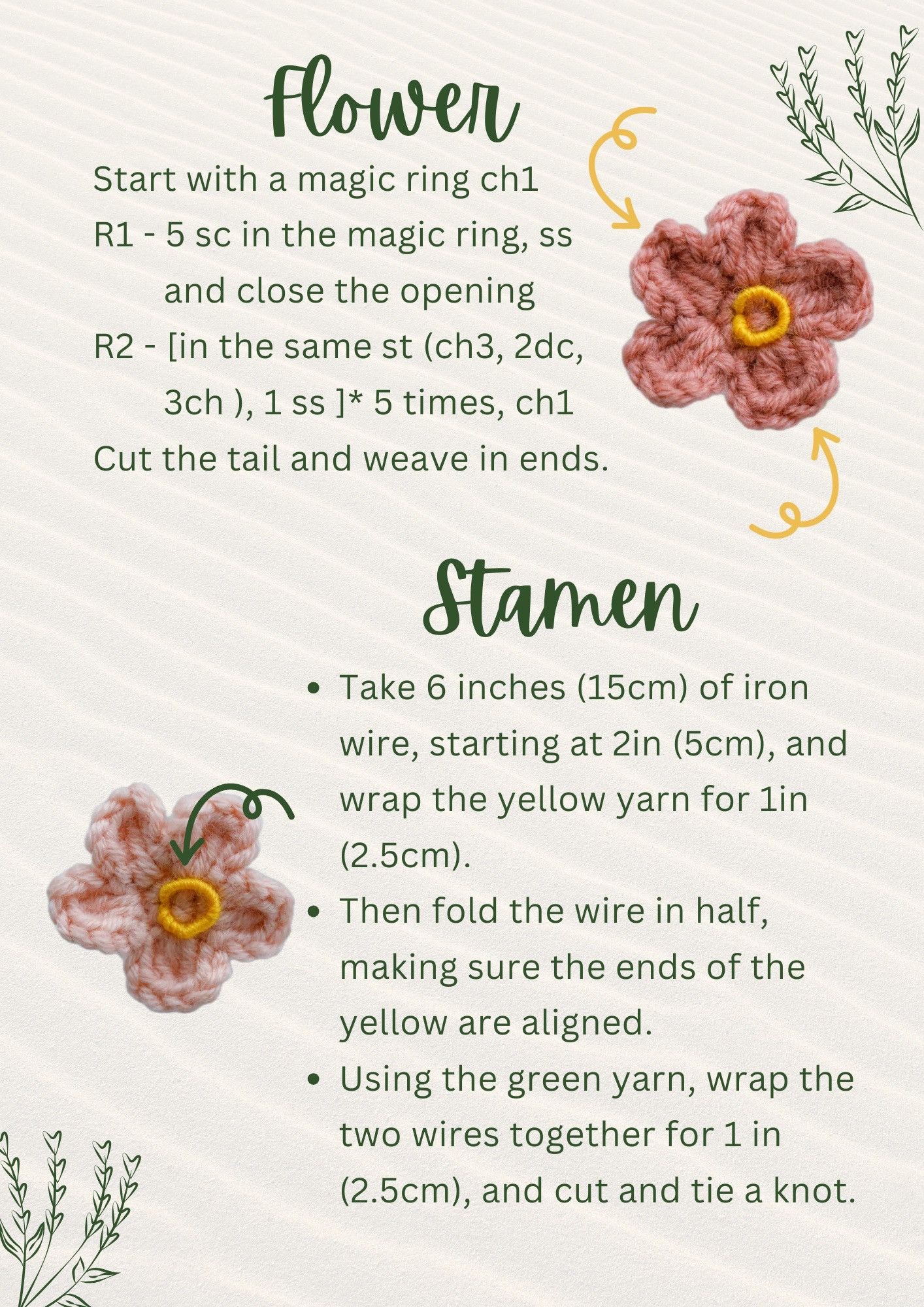 Crochet Flower Bouquet Pattern with Pink and Green Yarn