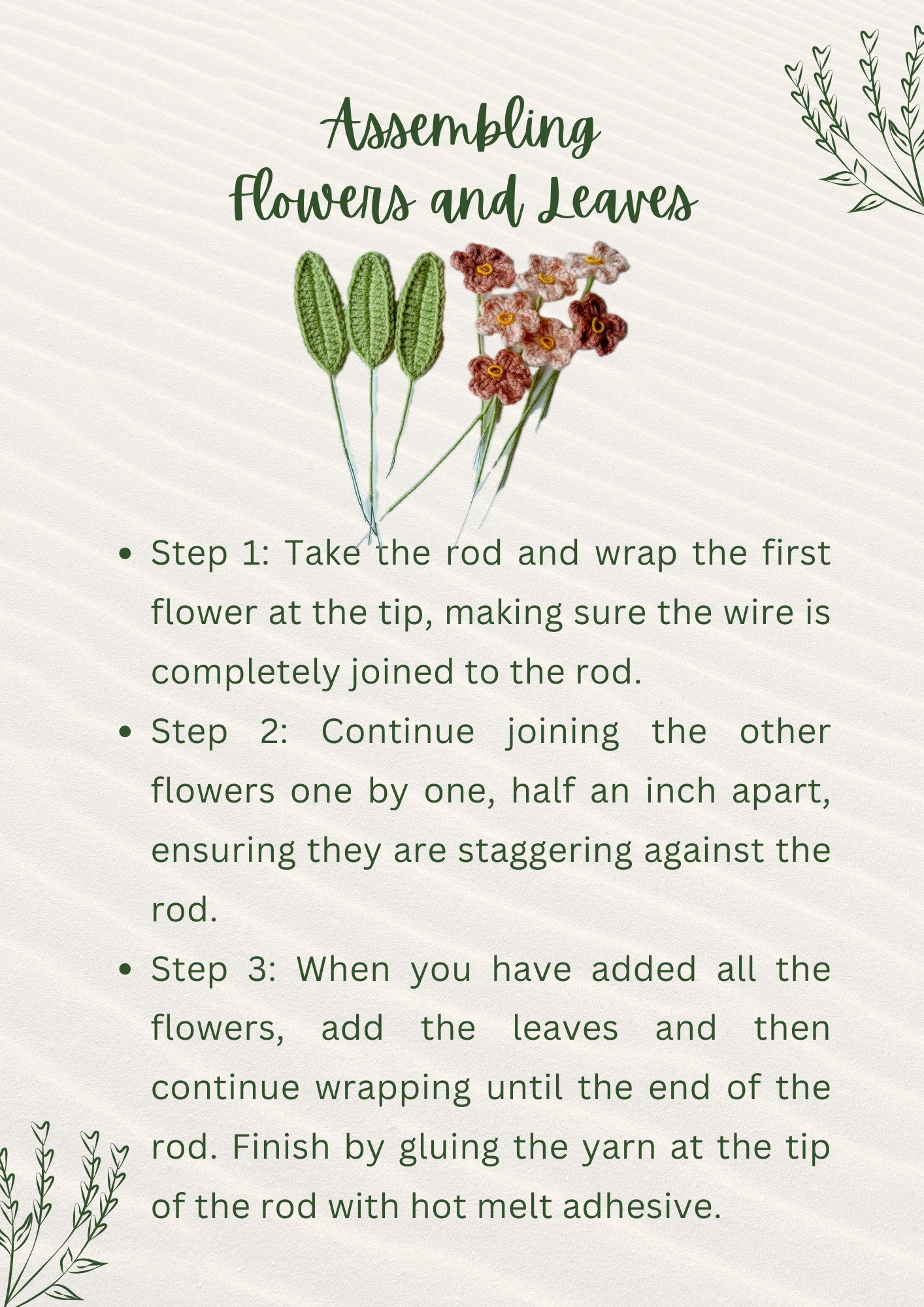 Crochet Flower Bouquet Pattern with Pink and Green Yarn