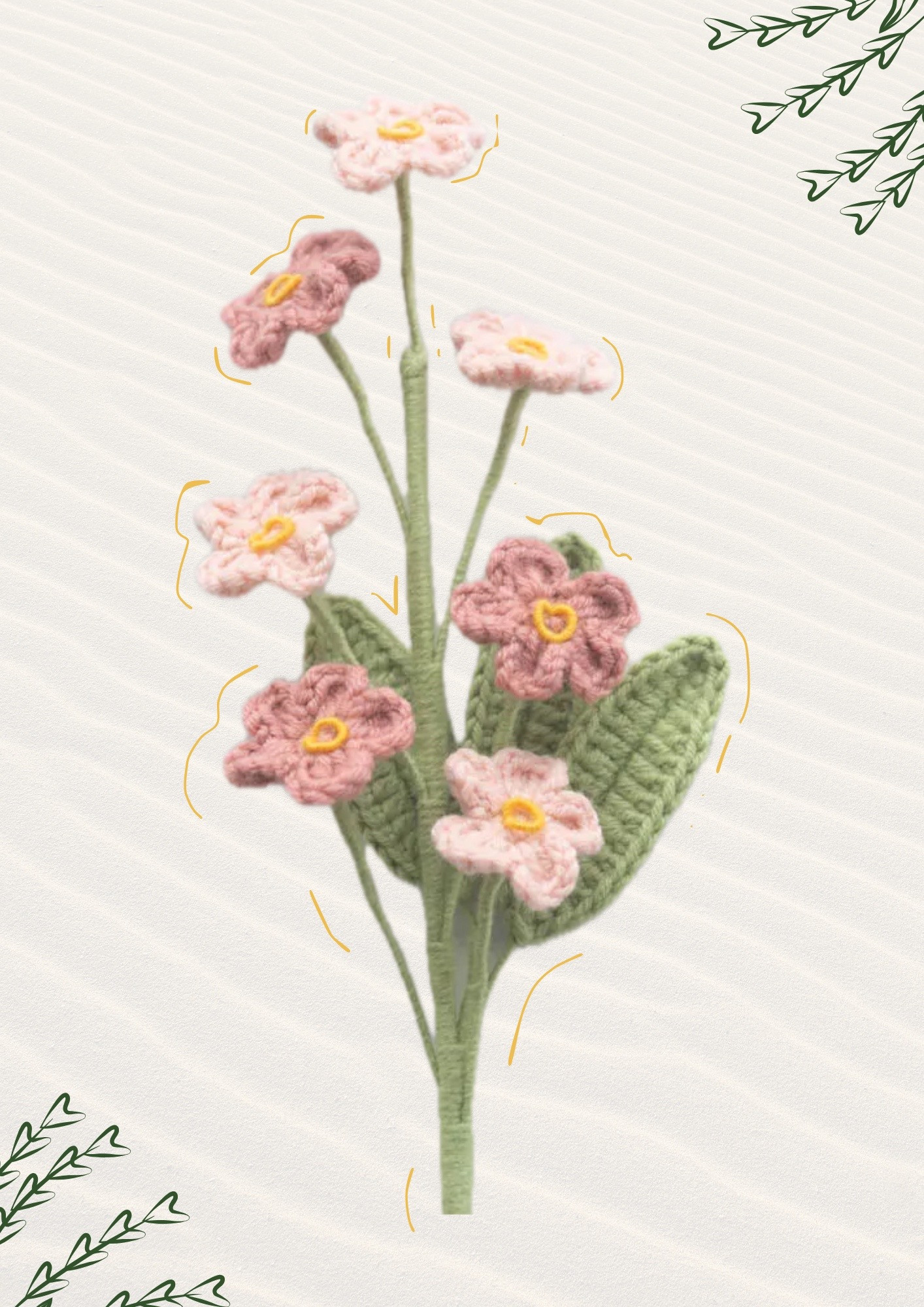 Crochet Flower Bouquet Pattern with Pink and Green Yarn