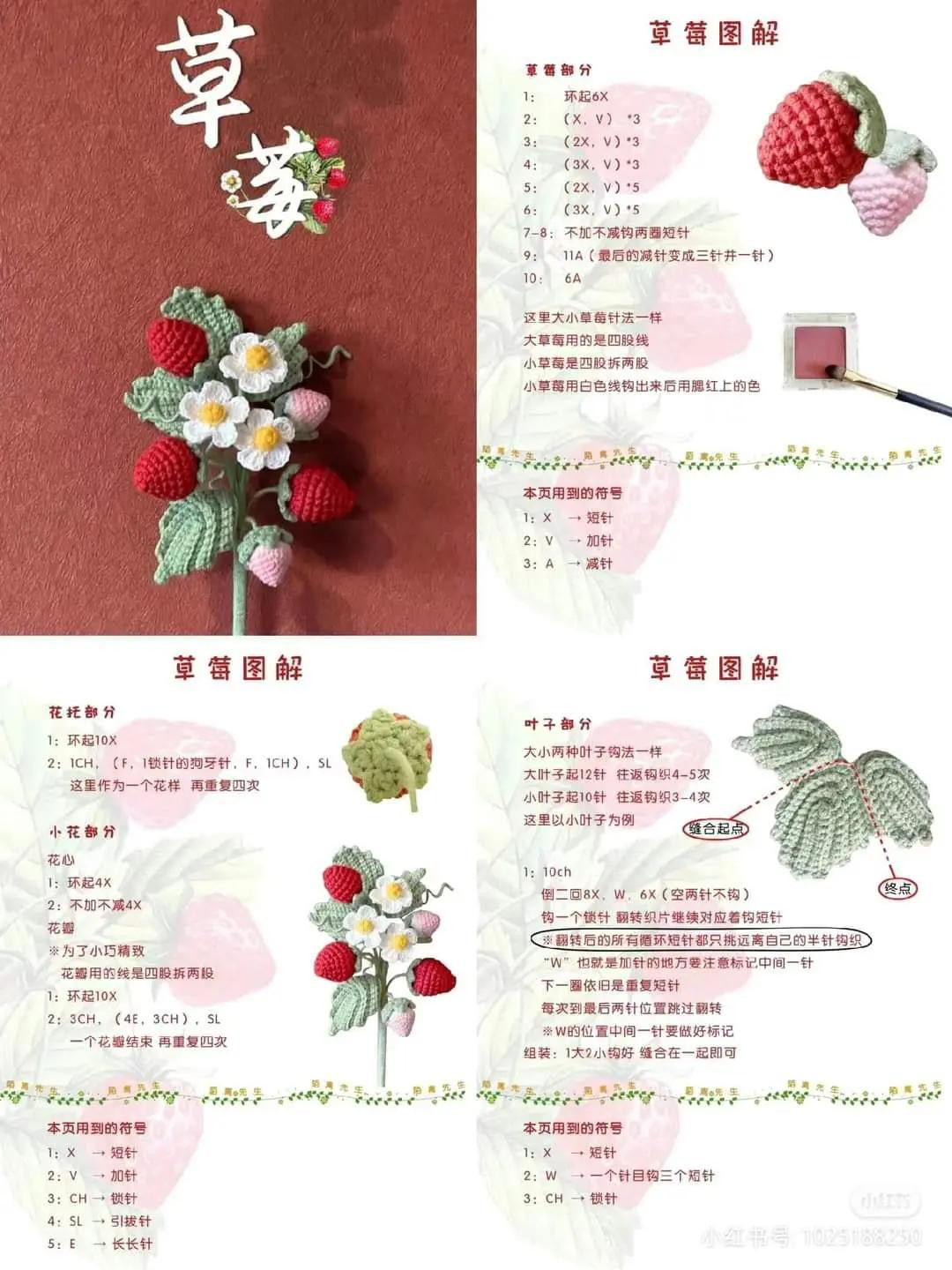 Crochet Flower Charts: Lotus, Strawberry, Cherry Blossom, and Forsythia Patterns