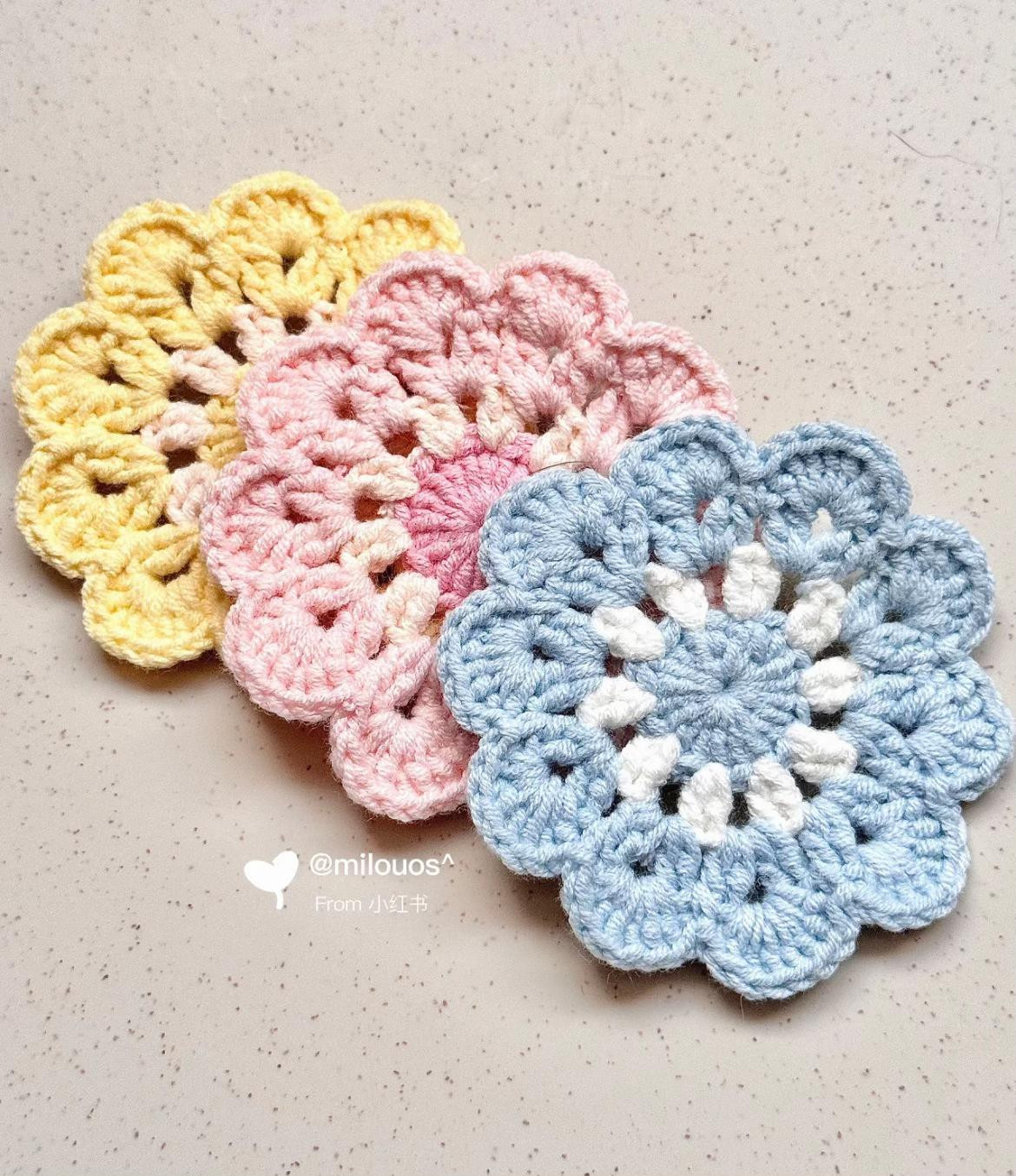 Crochet Flower Coaster Pattern: Pastel Yellow, Pink & Blue