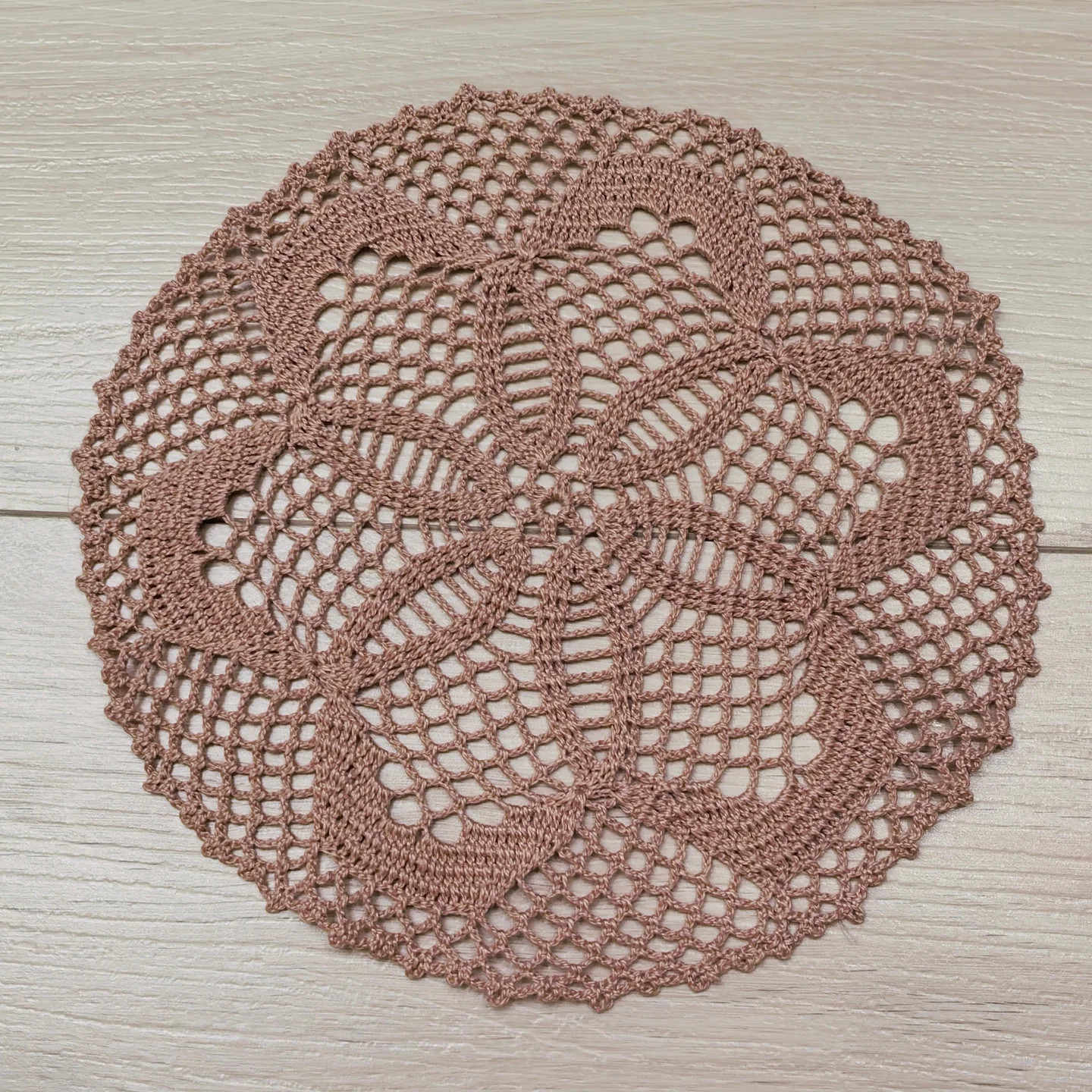 Crochet Flower Doily Pattern - Delphinium Scheme in Dark Beige Iris Thread