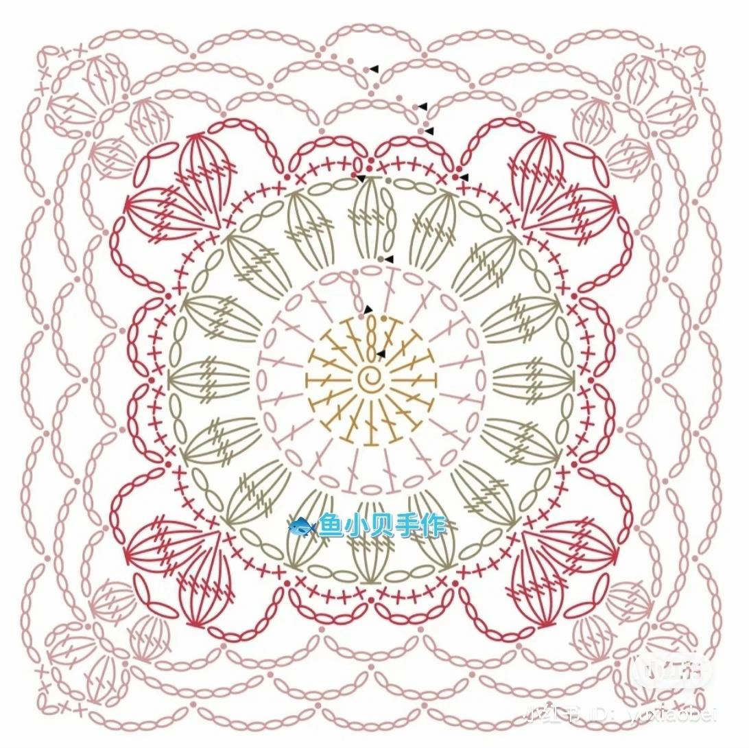 Crochet Flower Granny Square Pattern Chart with Blue, Yellow and White Colors