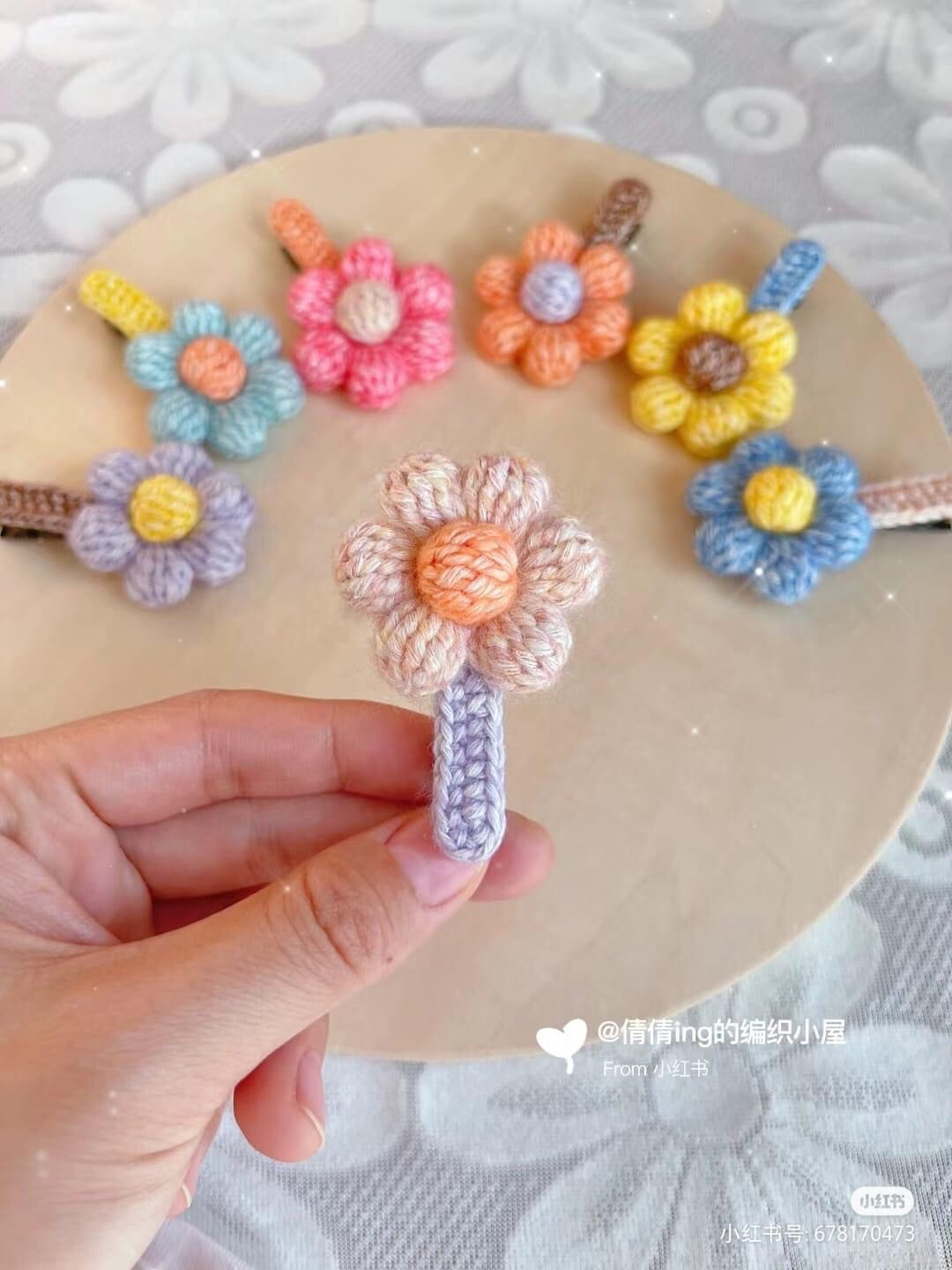 Crochet Flower Hair Clip Tutorial Pattern