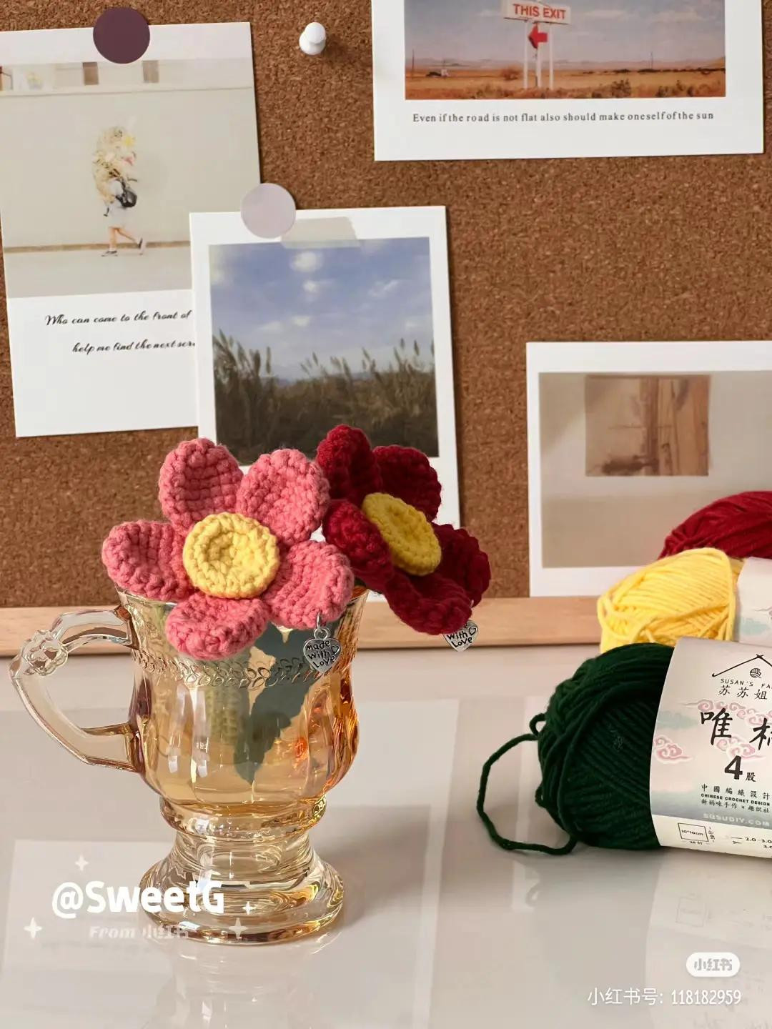 Crochet Flower Pattern Chart: Stem, Leaves, Petals & Center Instructions