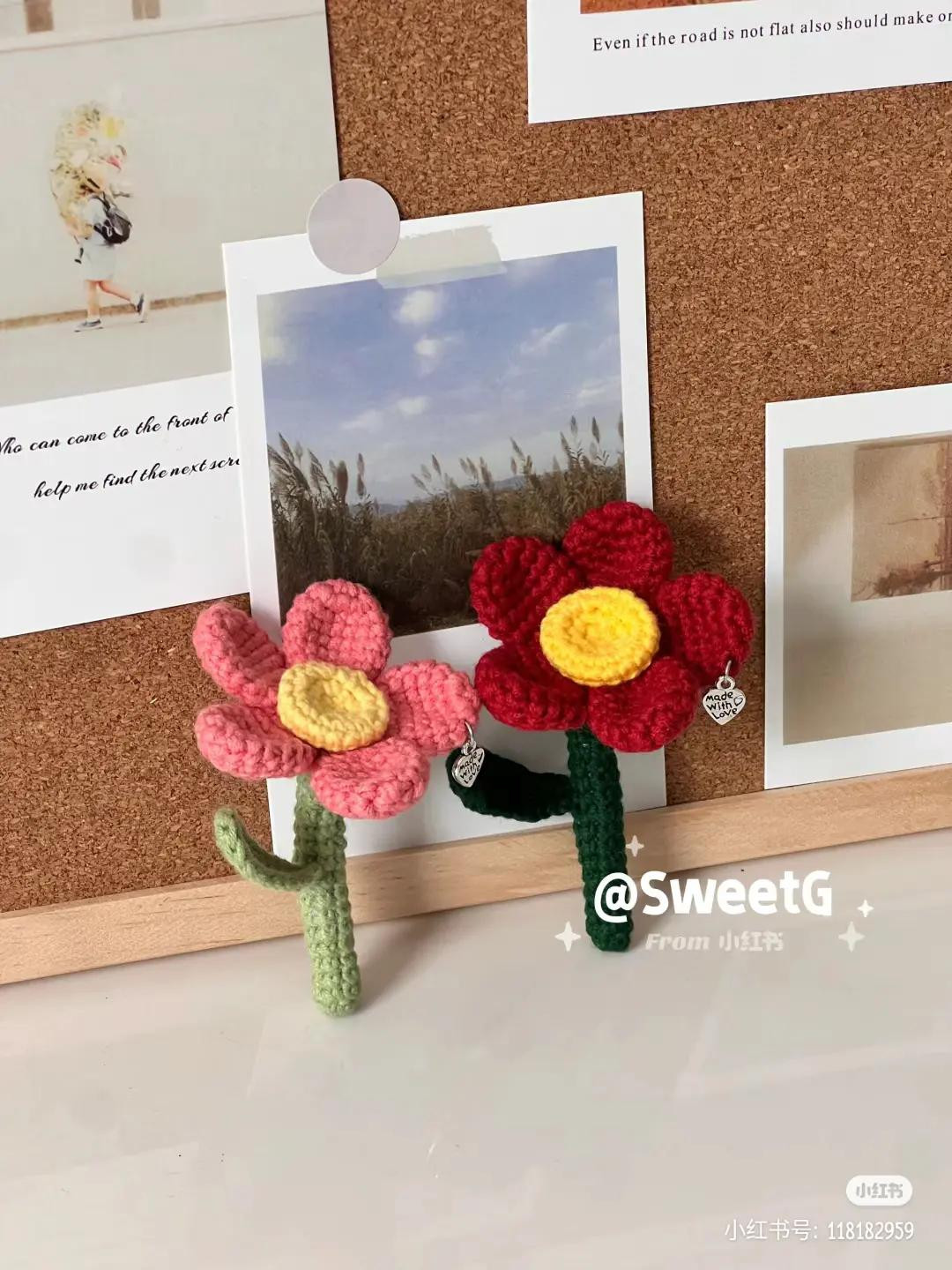 Crochet Flower Pattern Chart: Stem, Leaves, Petals & Center Instructions