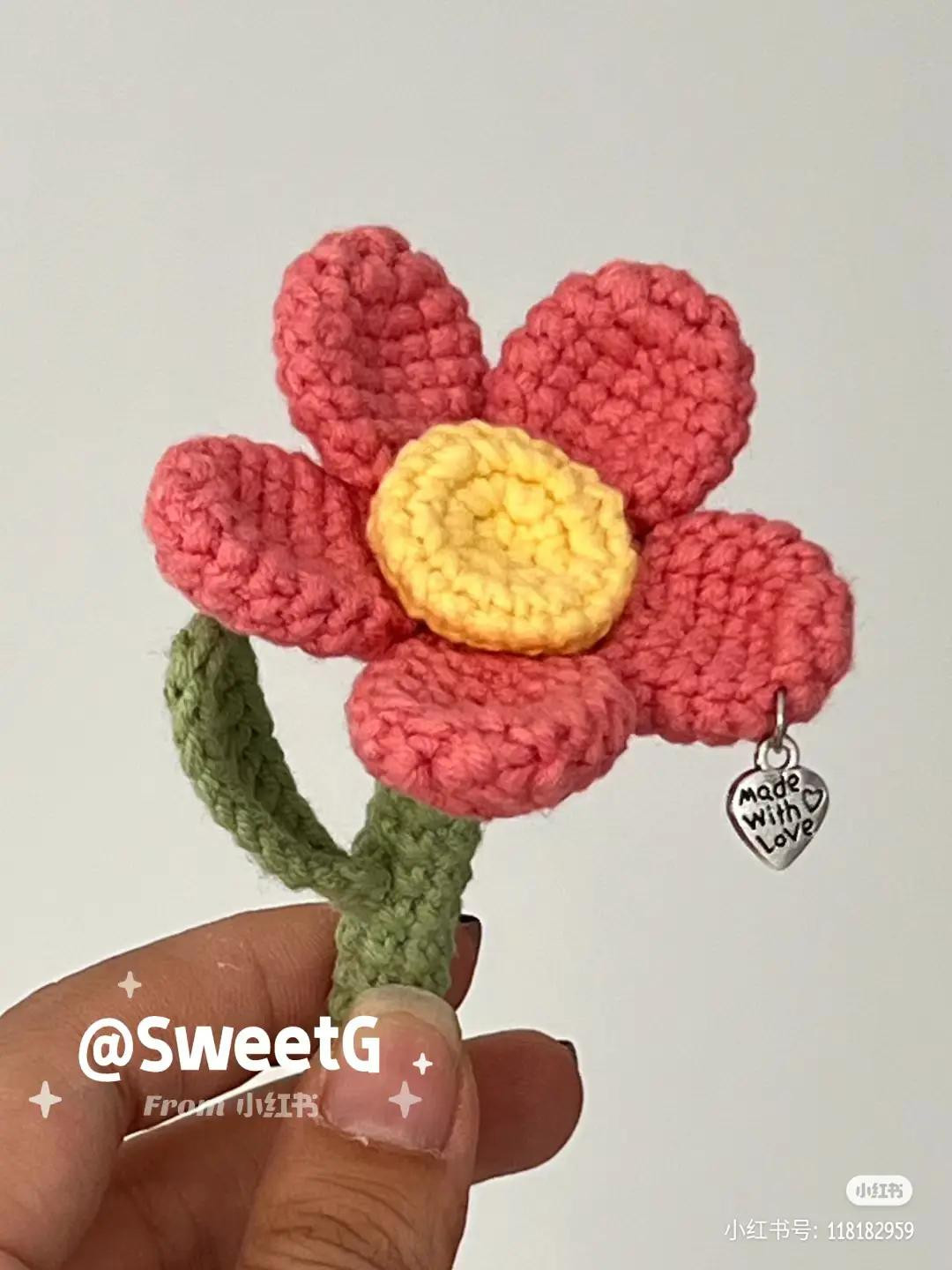 Crochet Flower Pattern Chart: Stem, Leaves, Petals & Center Instructions