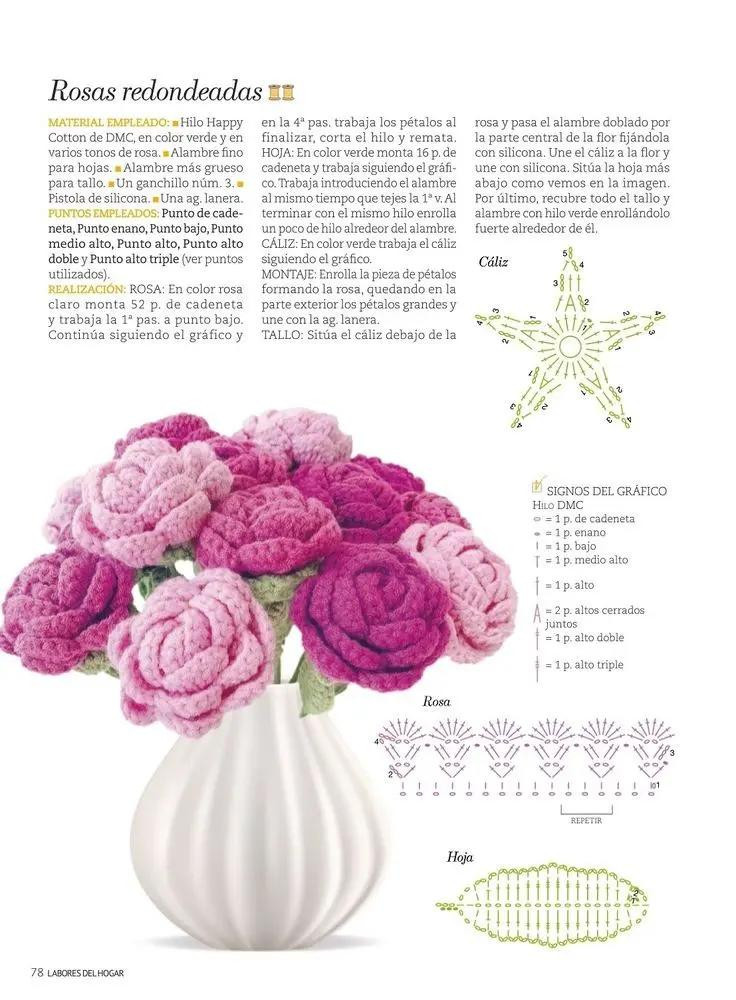 Crochet Flower Patterns: Graded Roses, Rounded Roses, Carnation and Poppy