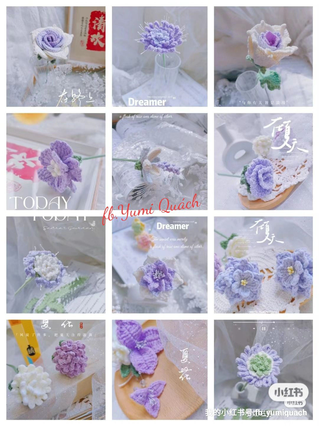 Crochet Flower Patterns: Purple Camellia, Rose, and Emerald Bead