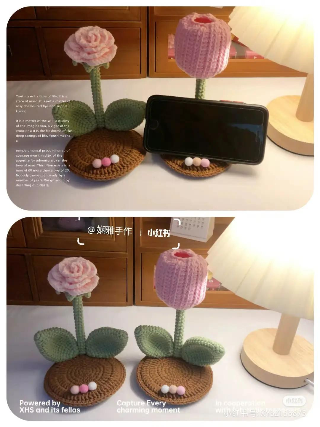 Crochet Flower Phone Stand Pattern: Rose and Tulip Design