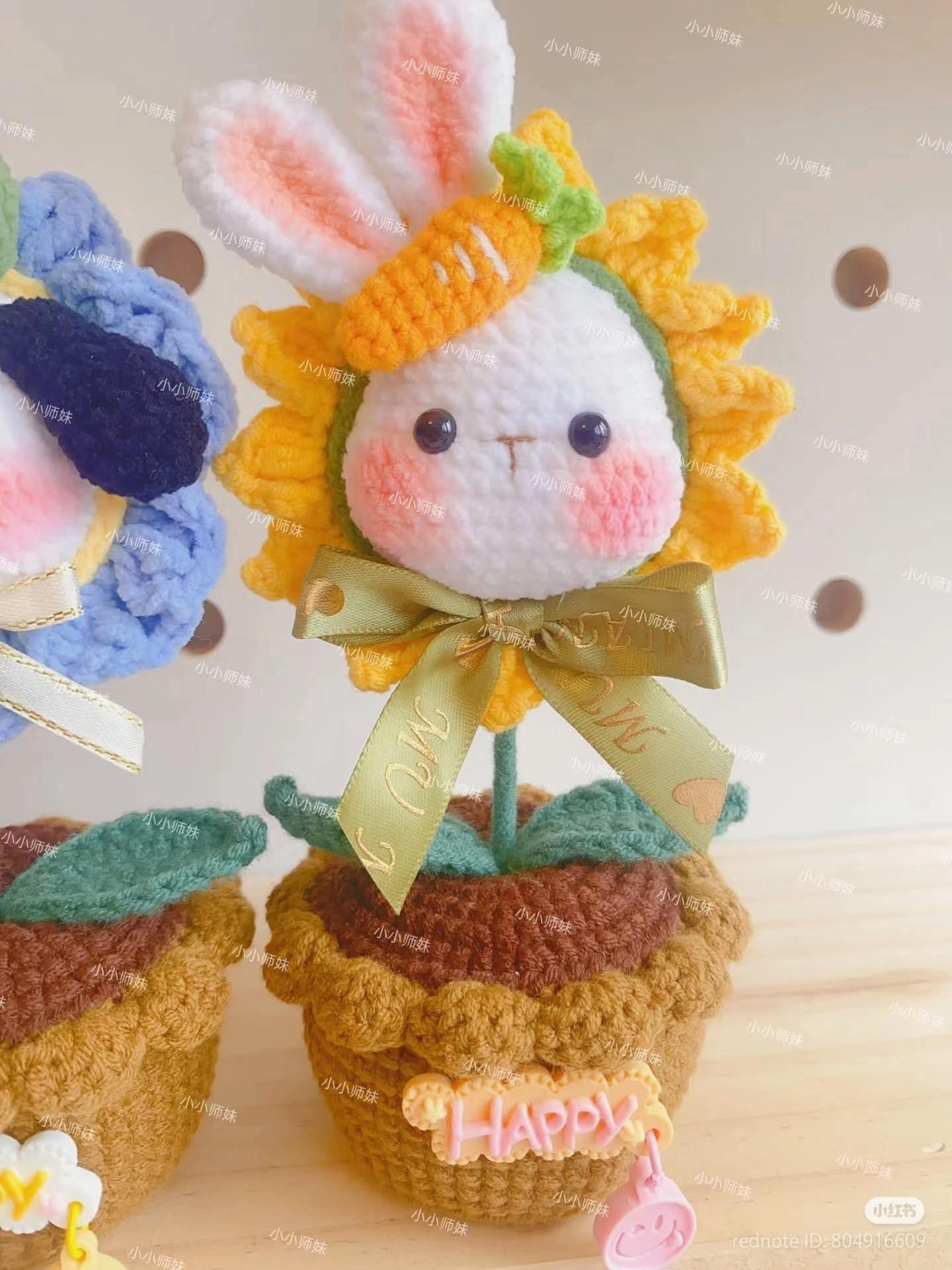 Crochet Flower Pot Doll Pattern: Sunflower Rabbit and Pig Tutorial Chart