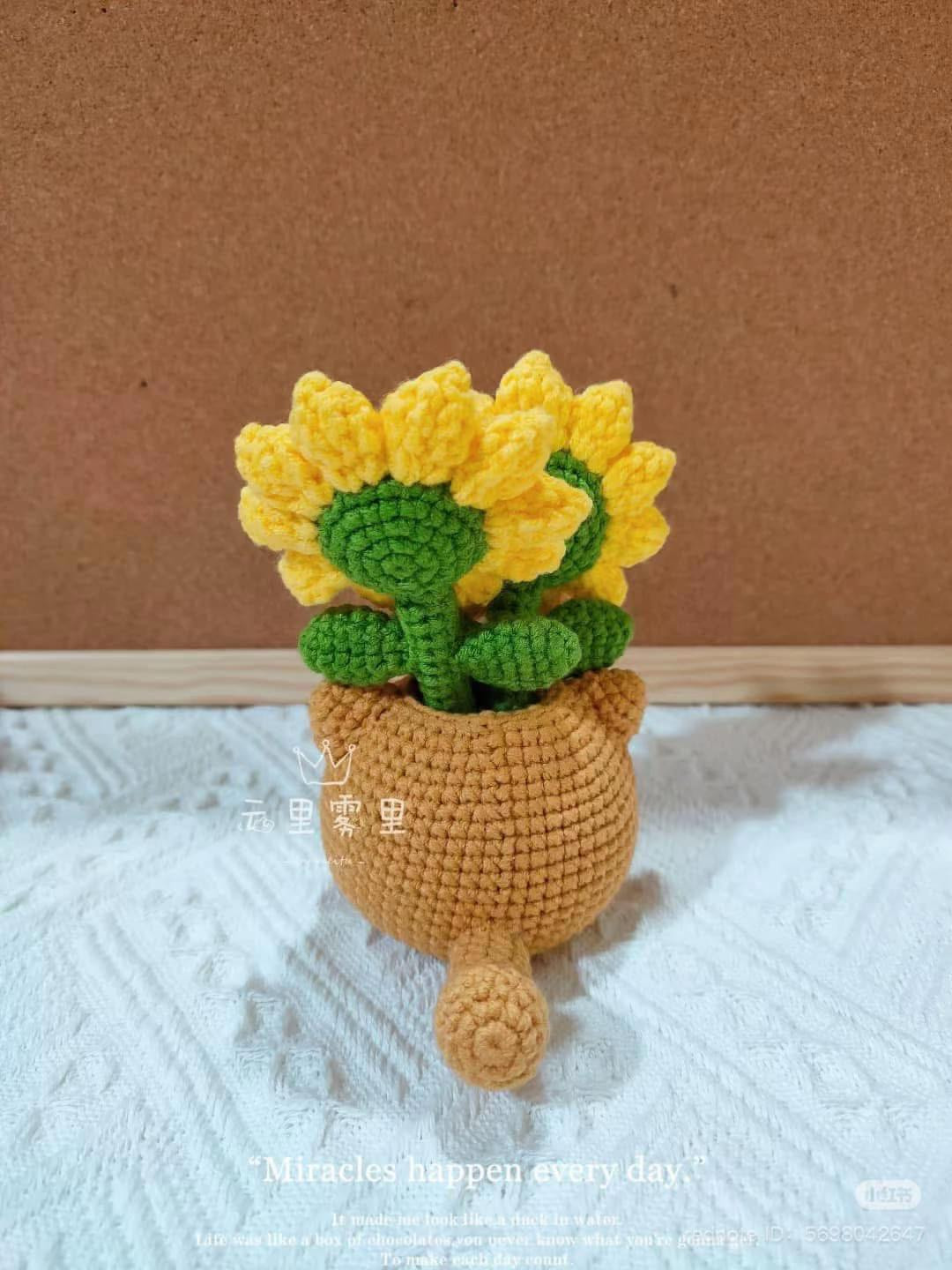 Crochet Flower Pot Doll Pattern: Sunflower Rabbit and Pig Tutorial Chart