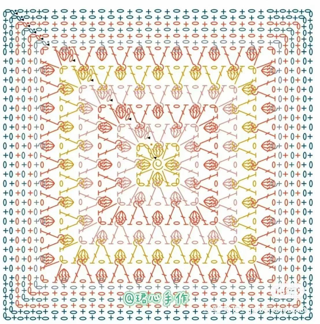 Crochet Flower Square Chart Pattern with Purple, Lavender and White Color Scheme