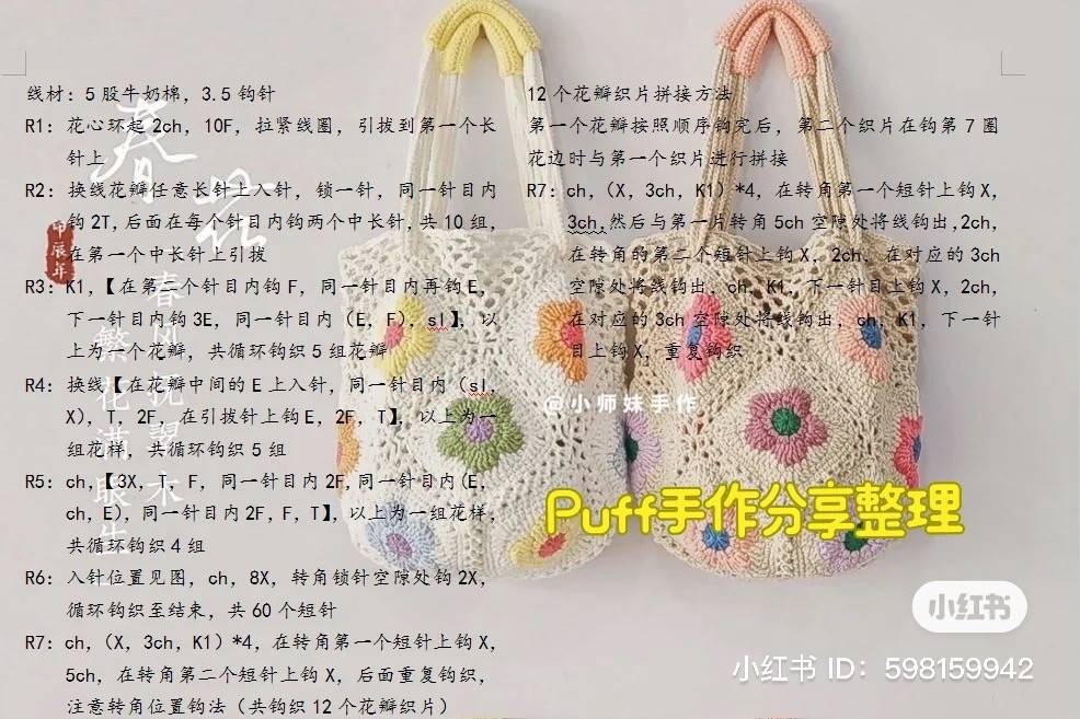 Crochet Flower Tote Bag Pattern and Instructions