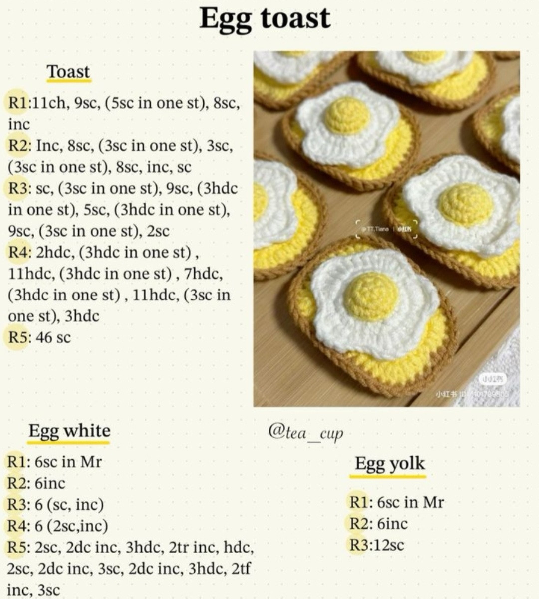 Crochet Food Patterns: Egg Toast, Donut with Dango, and Strawberry Cookies Charts