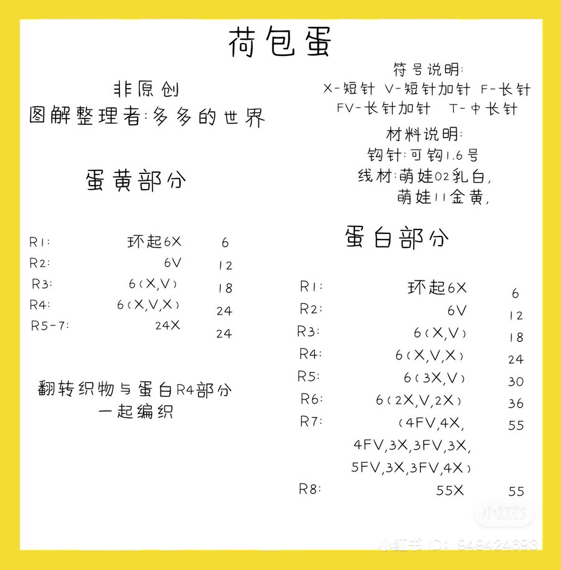 Crochet Fried Egg Button Pattern Chart