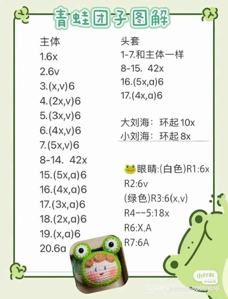 Crochet Frog Dango and Hair Clips Flat Charts