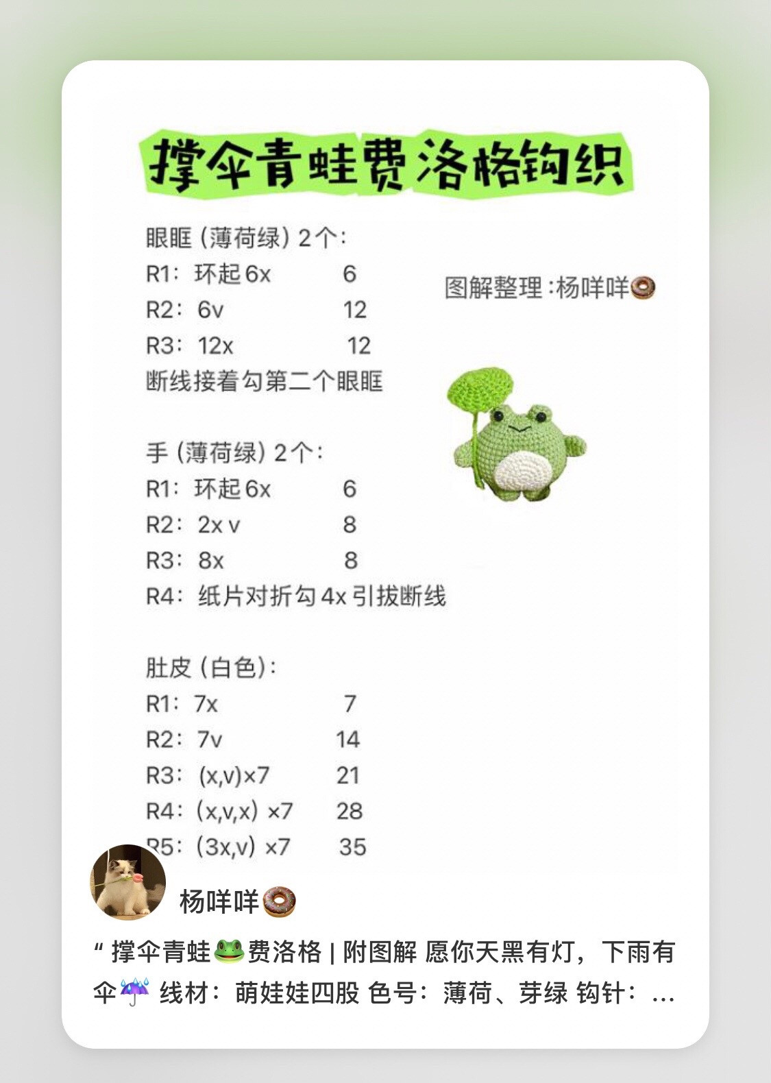 Crochet Frog with Umbrella Pattern - Green Amigurumi Chart