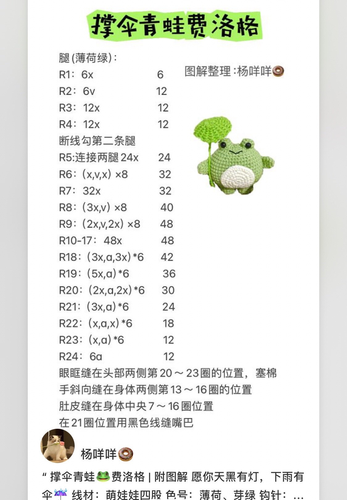 Crochet Frog with Umbrella Pattern - Green Amigurumi Chart