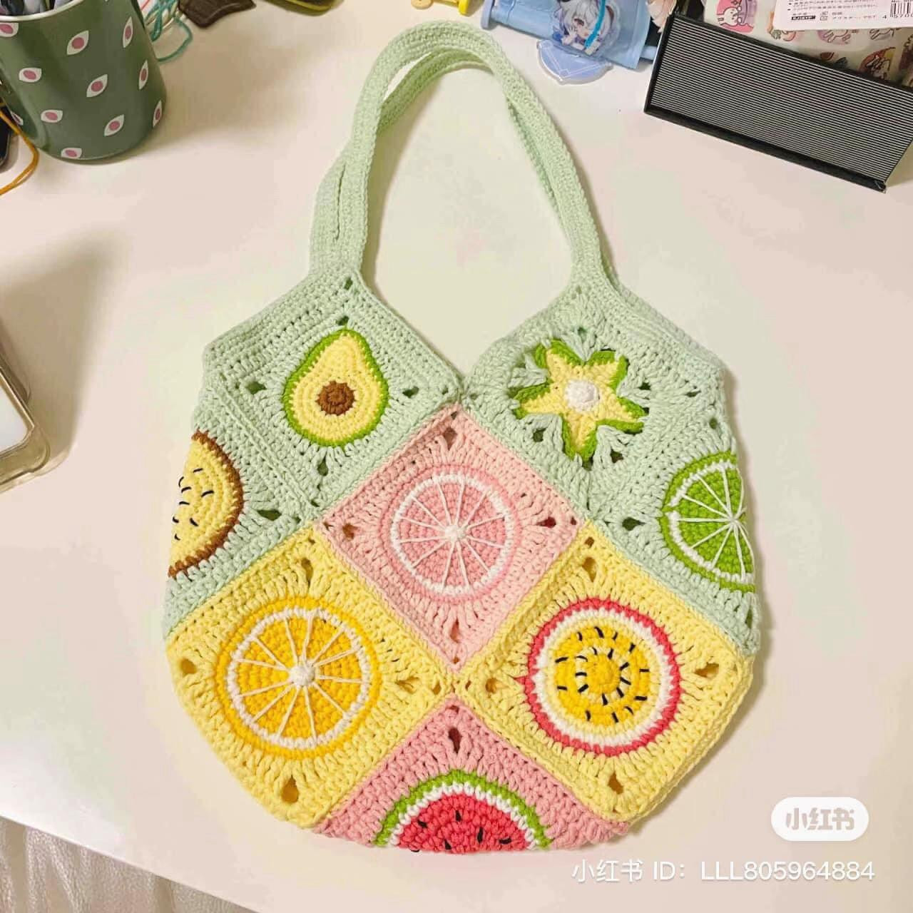 Crochet Fruit Granny Squares Pattern and Bag Tutorial