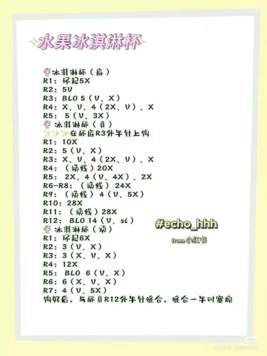 Crochet Fruit Ice Cream Cup Pattern Chart