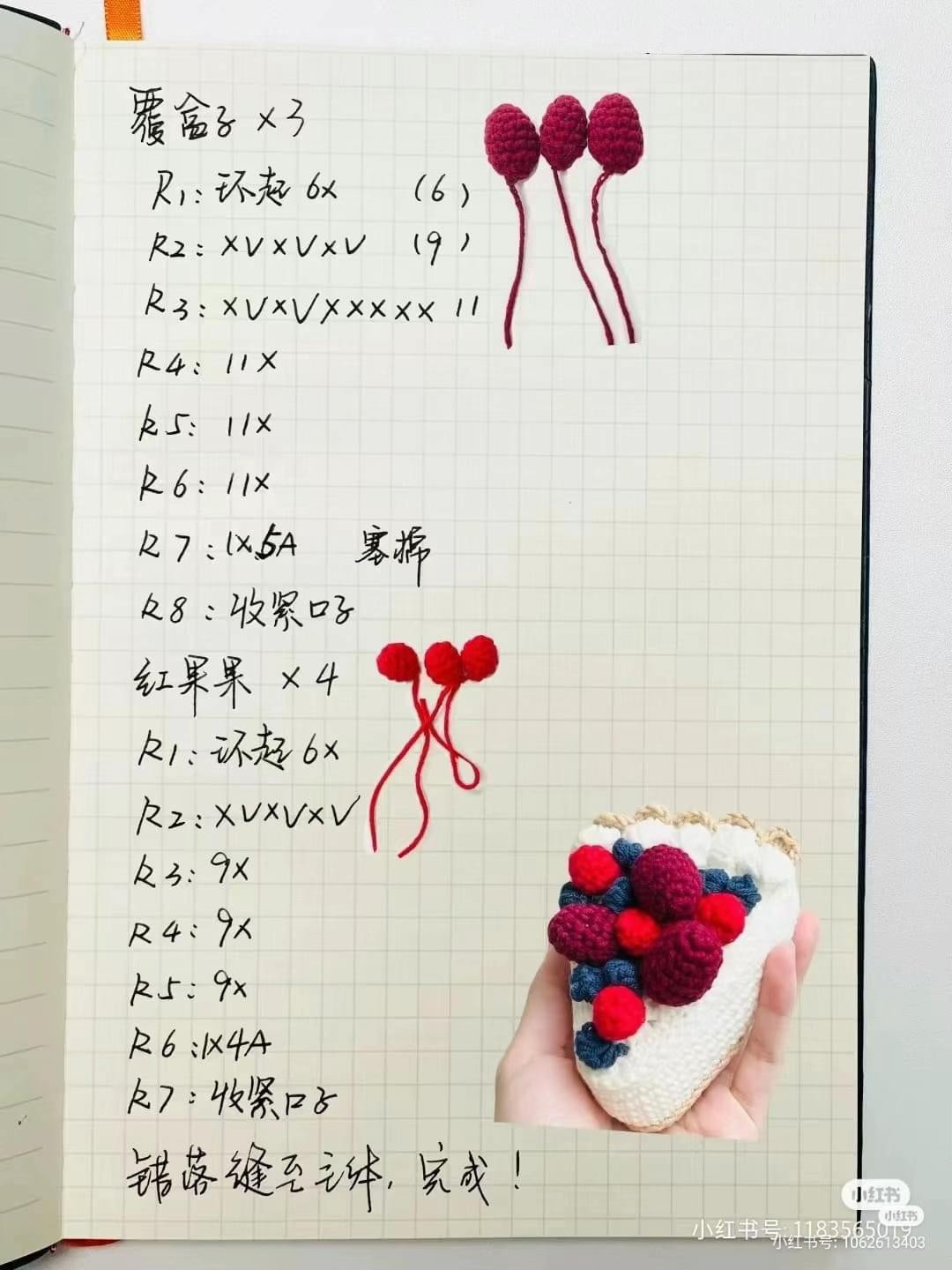 Crochet Fruit Pie Slice Chart: Raspberry, Apple, and Mixed Berry Patterns