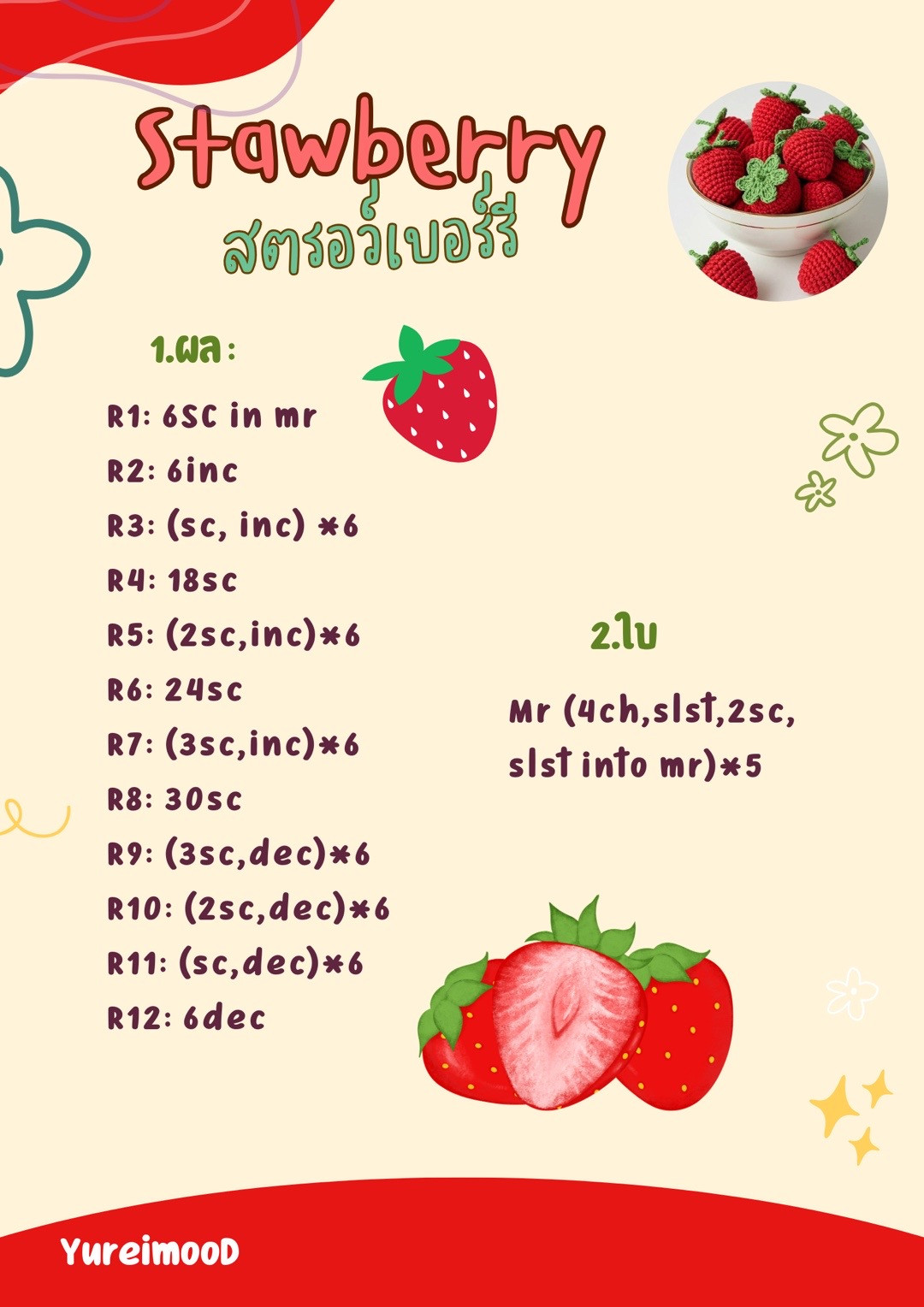 Crochet Fruits Patterns Part 1: Strawberry, Tomato, Mangosteen, Peach