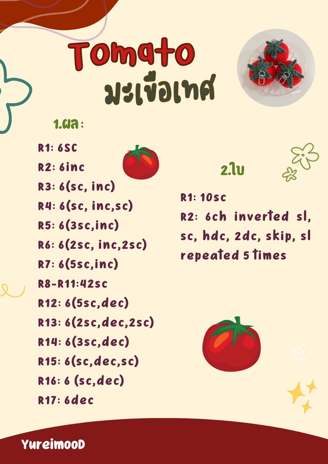 Crochet Fruits Patterns Part 1: Strawberry, Tomato, Mangosteen, Peach