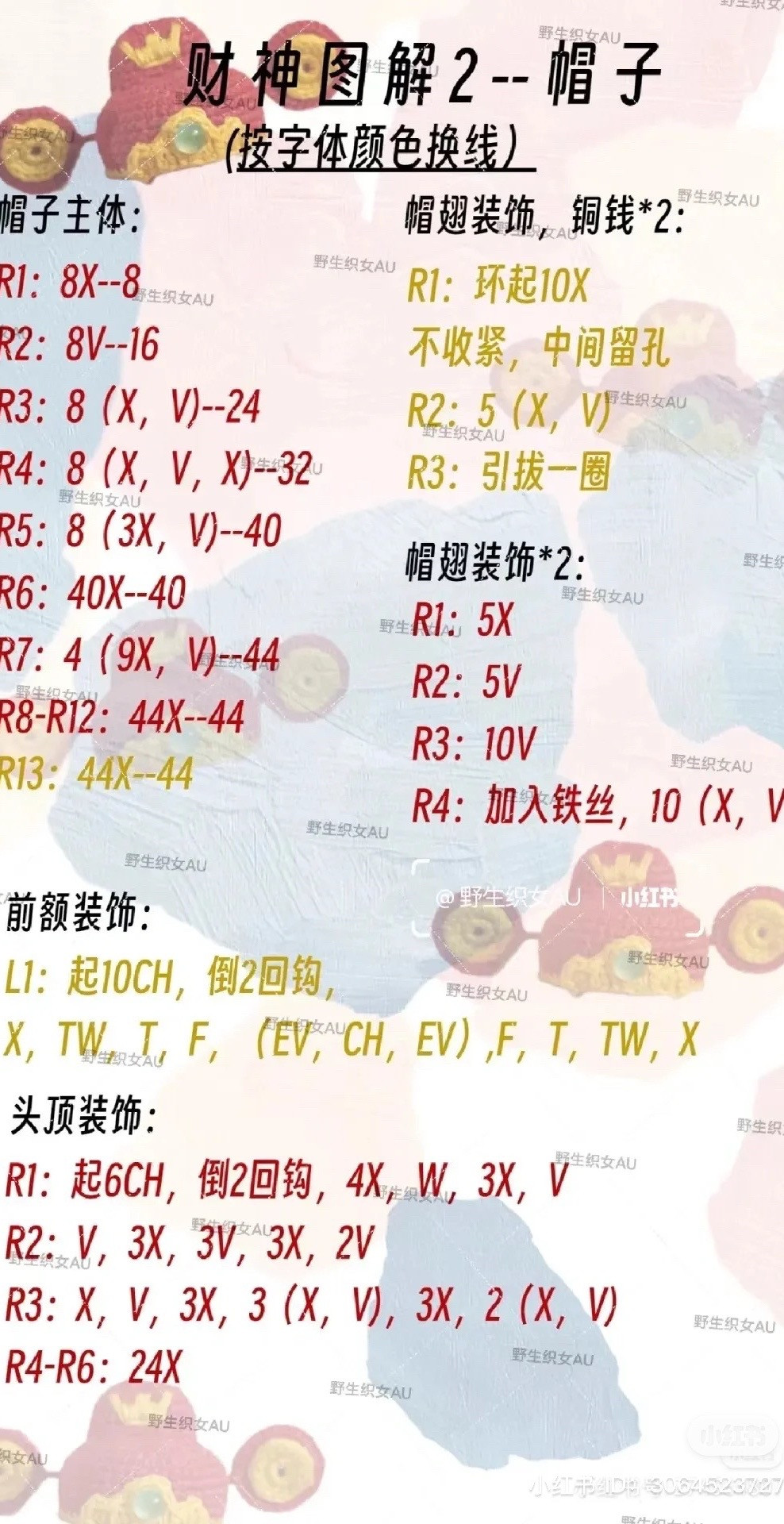 Crochet God of Wealth Doll Pattern Chart - Red and Gold Amigurumi