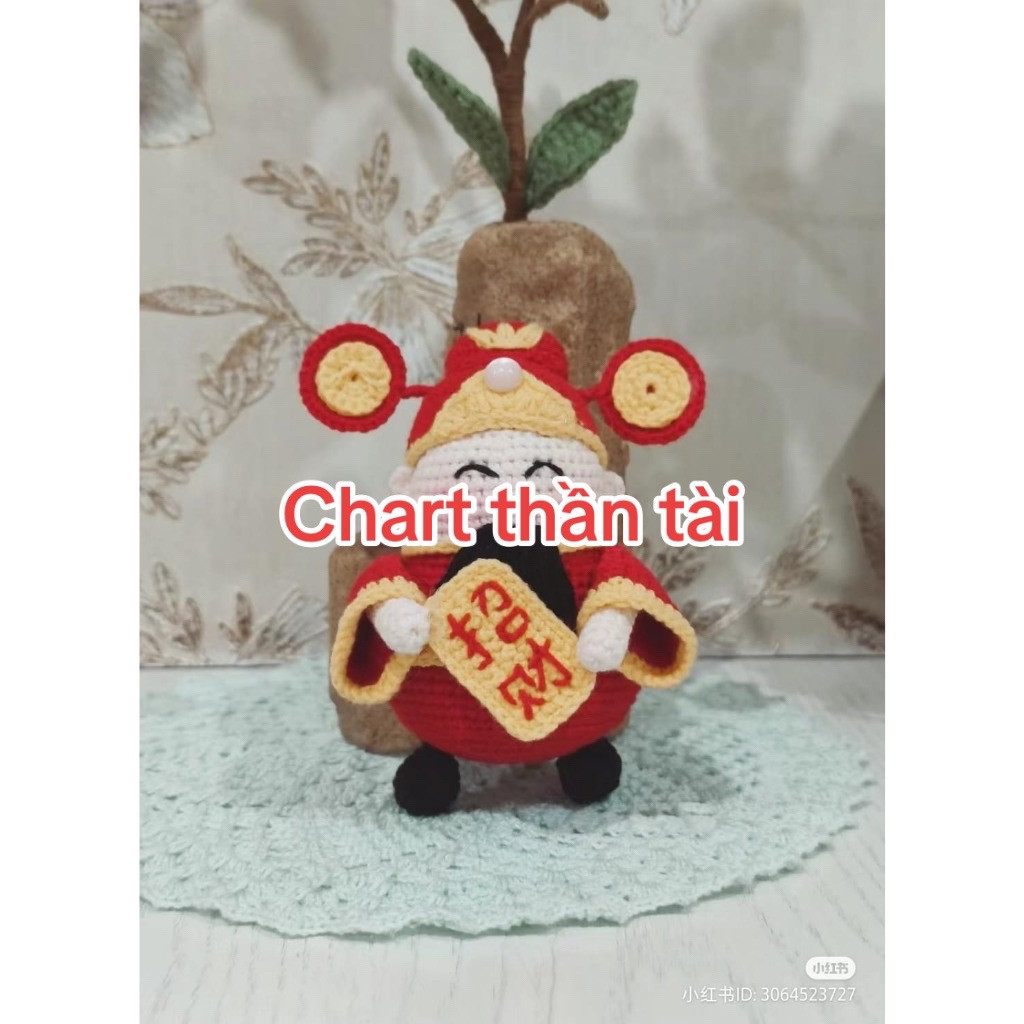 Crochet God of Wealth Doll Pattern Chart - Red and Gold Amigurumi