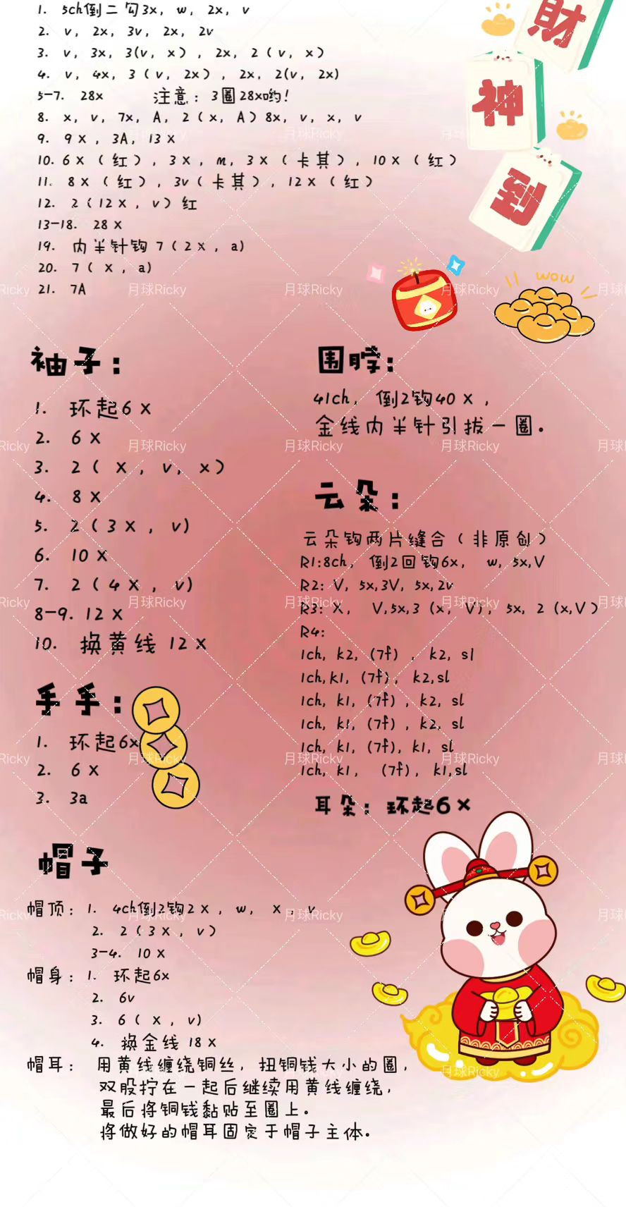 Crochet God of Wealth Rabbit Pattern Chart