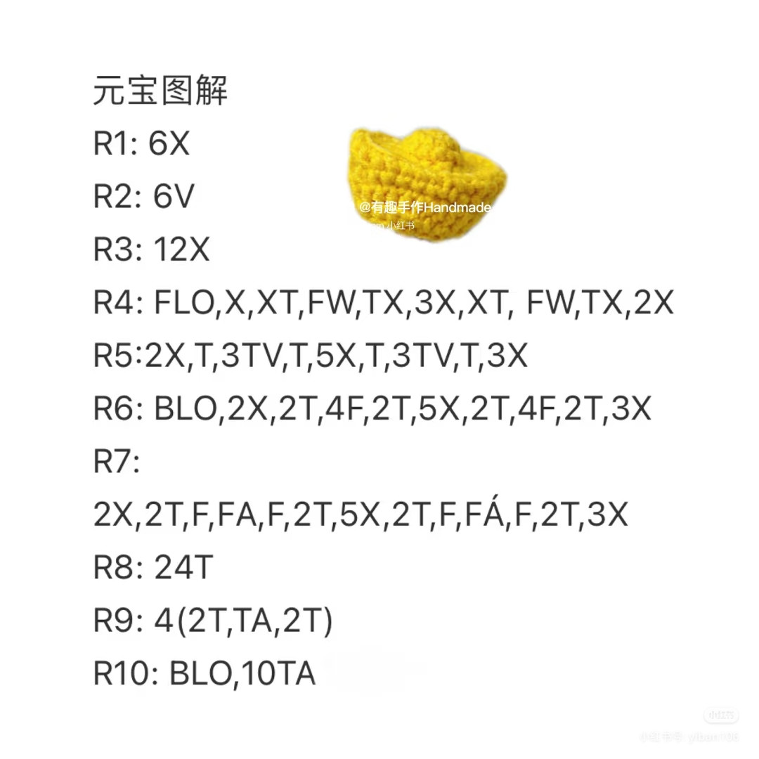 Crochet Gold Ingot Keychain Pattern Chart