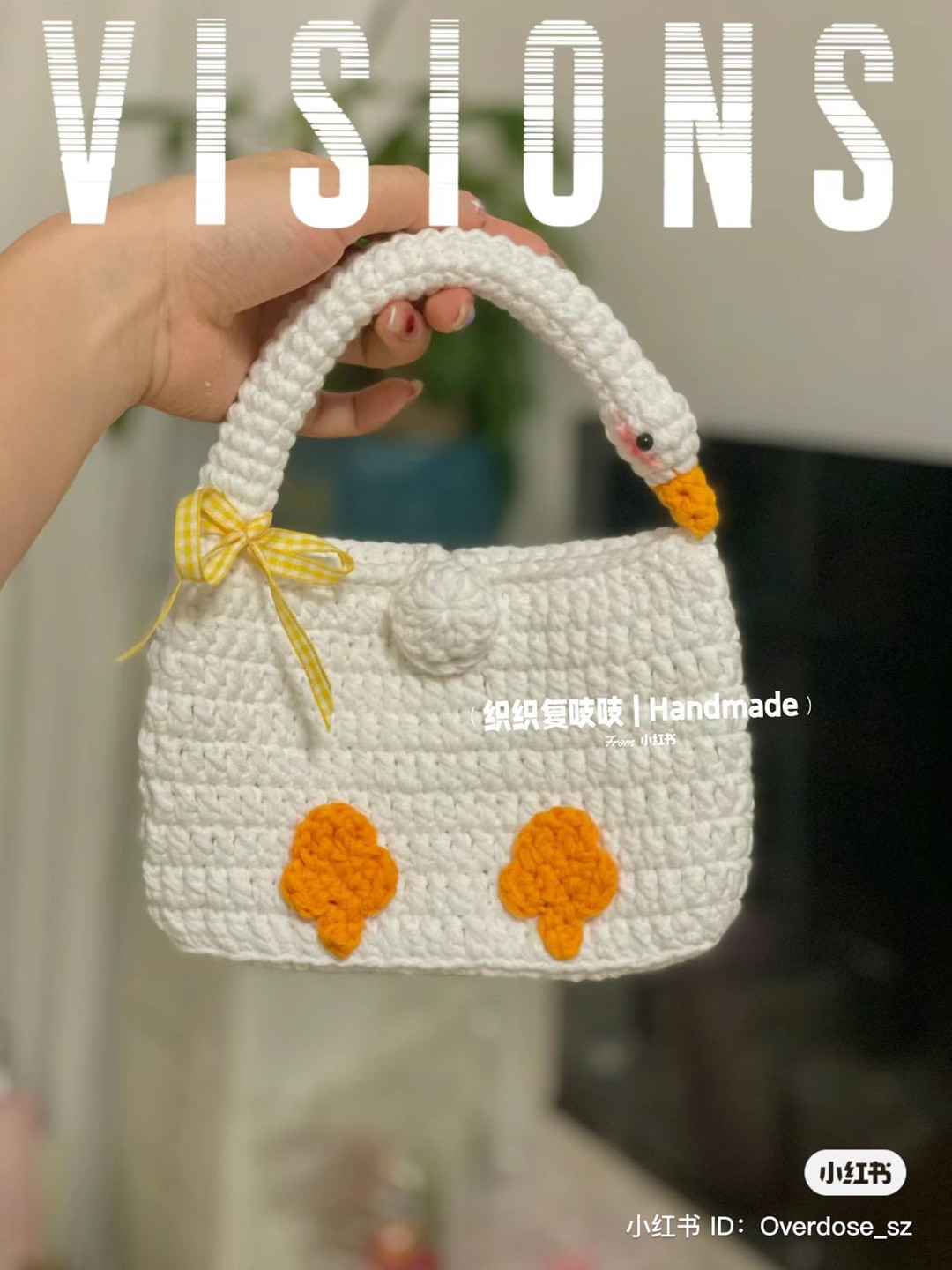 Crochet Goose Bag Pattern Chart: White Body with Orange Feet and Head Handle