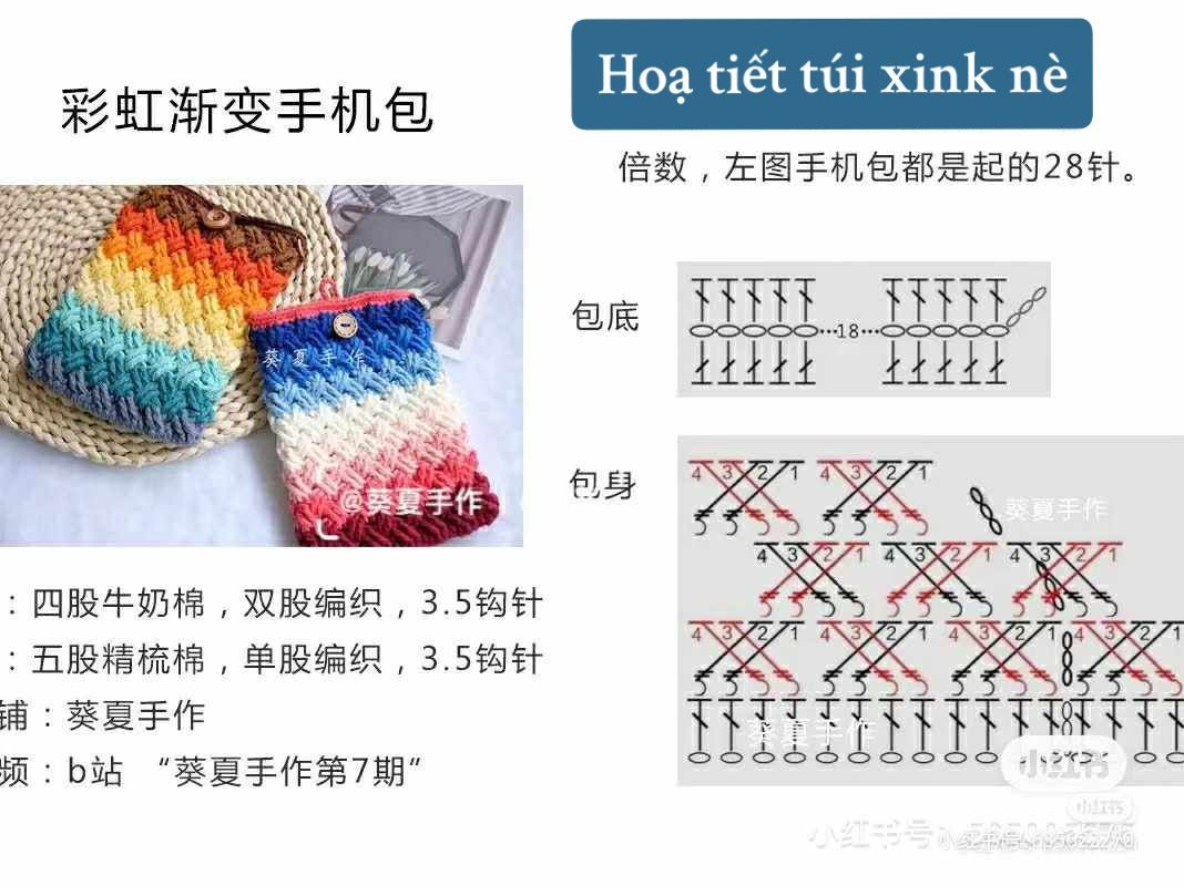 Crochet gradient phone bag pattern and chart