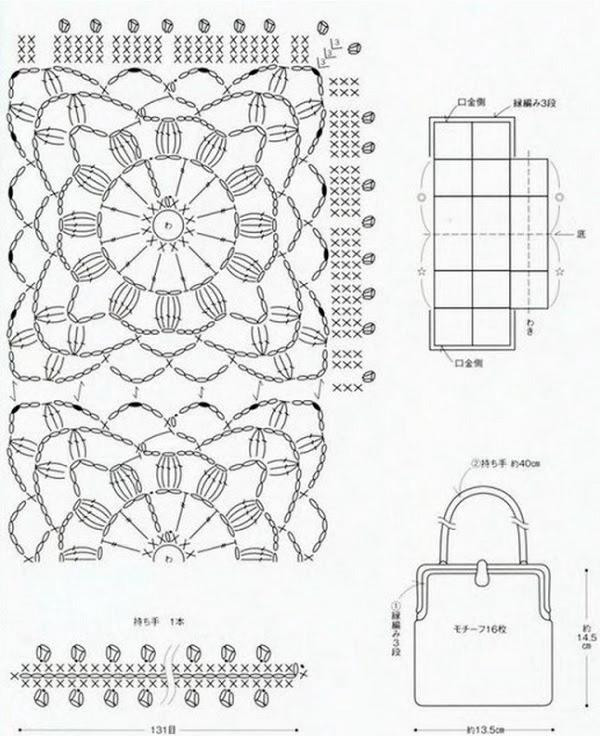 Crochet Granny Square Bag Pattern with Japanese Chart and Measurements