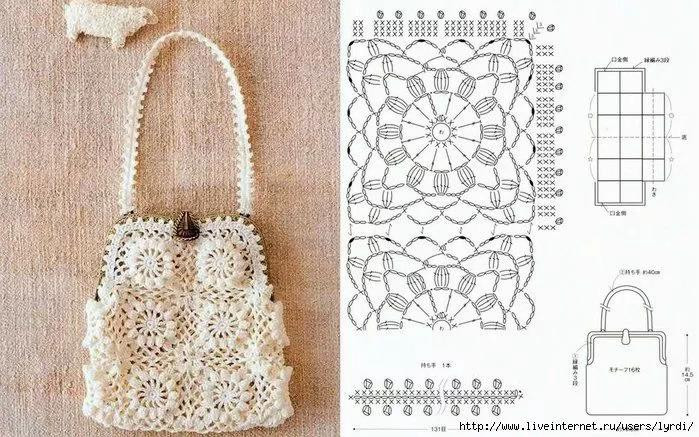 Crochet Granny Square Bag Pattern with Japanese Chart and Measurements