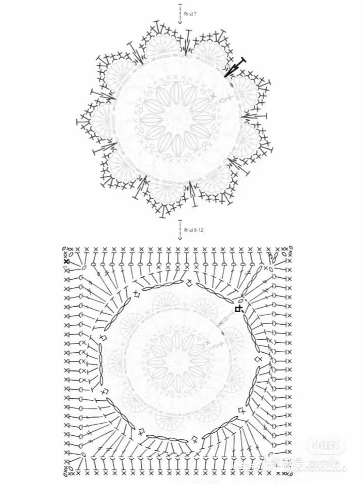 Crochet Granny Square Chart: Flower Pattern in Yellow, Green, Brown and White