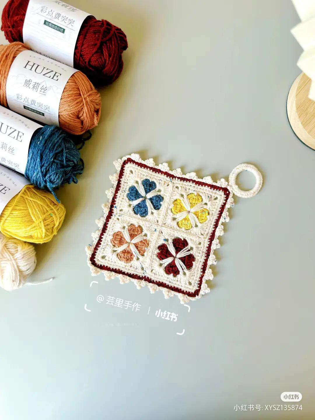 Crochet Granny Square Chart with Japanese Instructions and Colorful Finished Examples